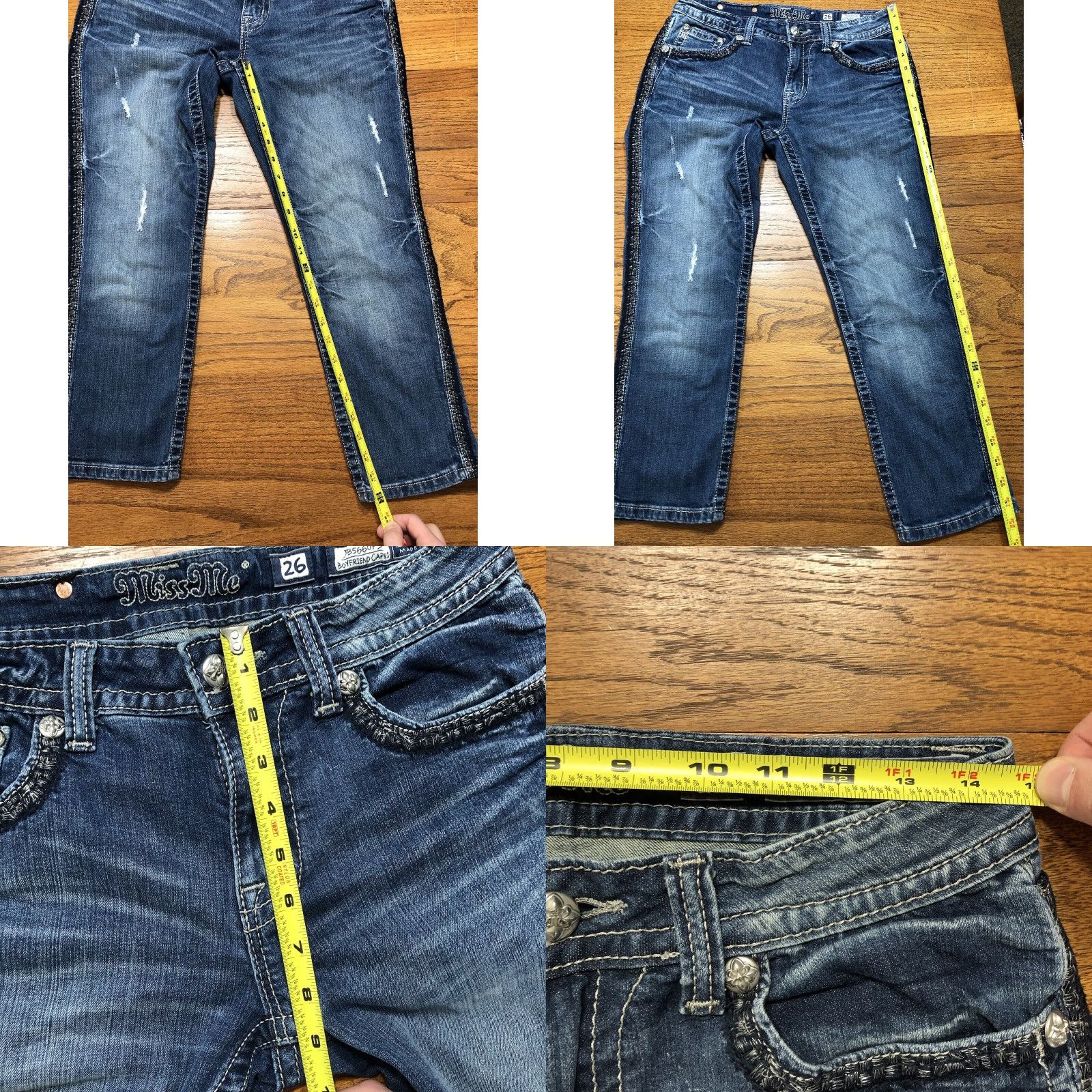 Miss Me Miss Me Jeans Women 5-Pocket Denim Boyfriend Regular Rise 8in Distressed Dark Wash Blue 26 X 24 IN Womens Jeans Size 29" - 8 Thumbnail