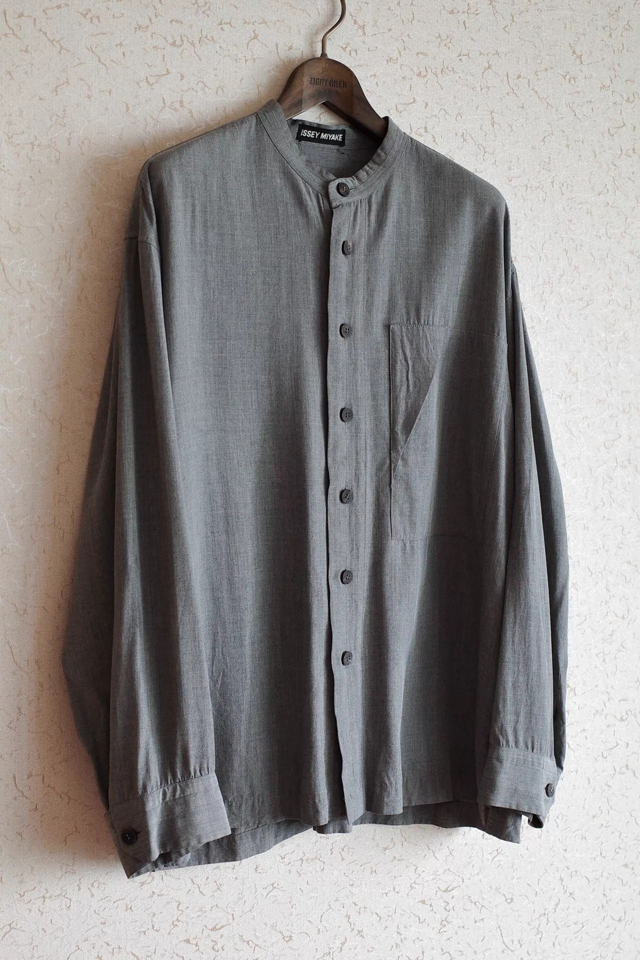 Issey Miyake Issey Miyake 00s Pepper Salt Collarless Rayon Shirt Size US L / EU 52-54 / 3 - 2 Thumbnail