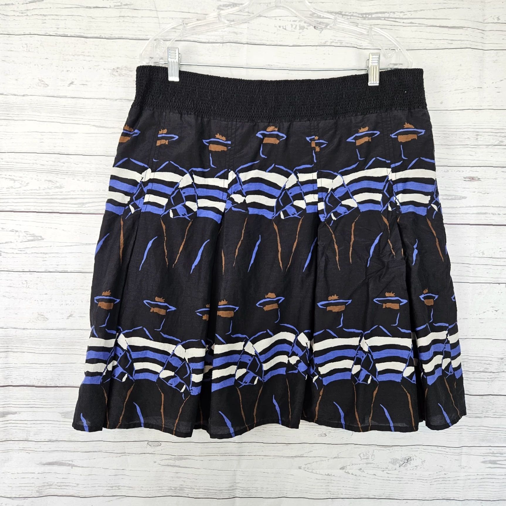 NIC+ZOE Nic+Zoe Skirt Womens Medium Black Blue Smocked Waist Cotton Silk Blend Dressy Short Pleated Size 32" / US 10 / IT 46 - 2 Thumbnail