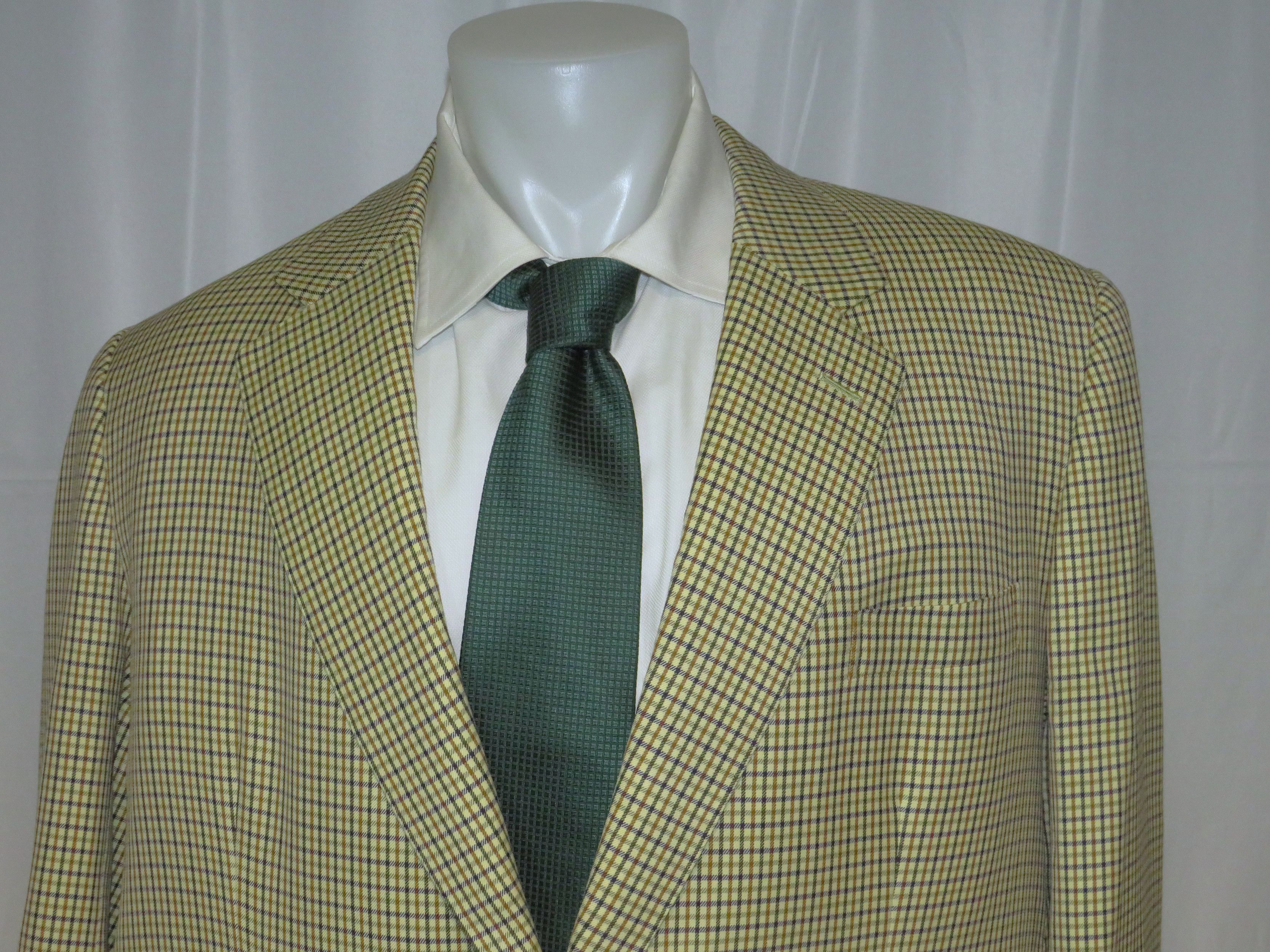 Henry Poole Savile Row Bespoke Cream Checked Two Button Sport Coat 44R Size 44R - 2 Thumbnail