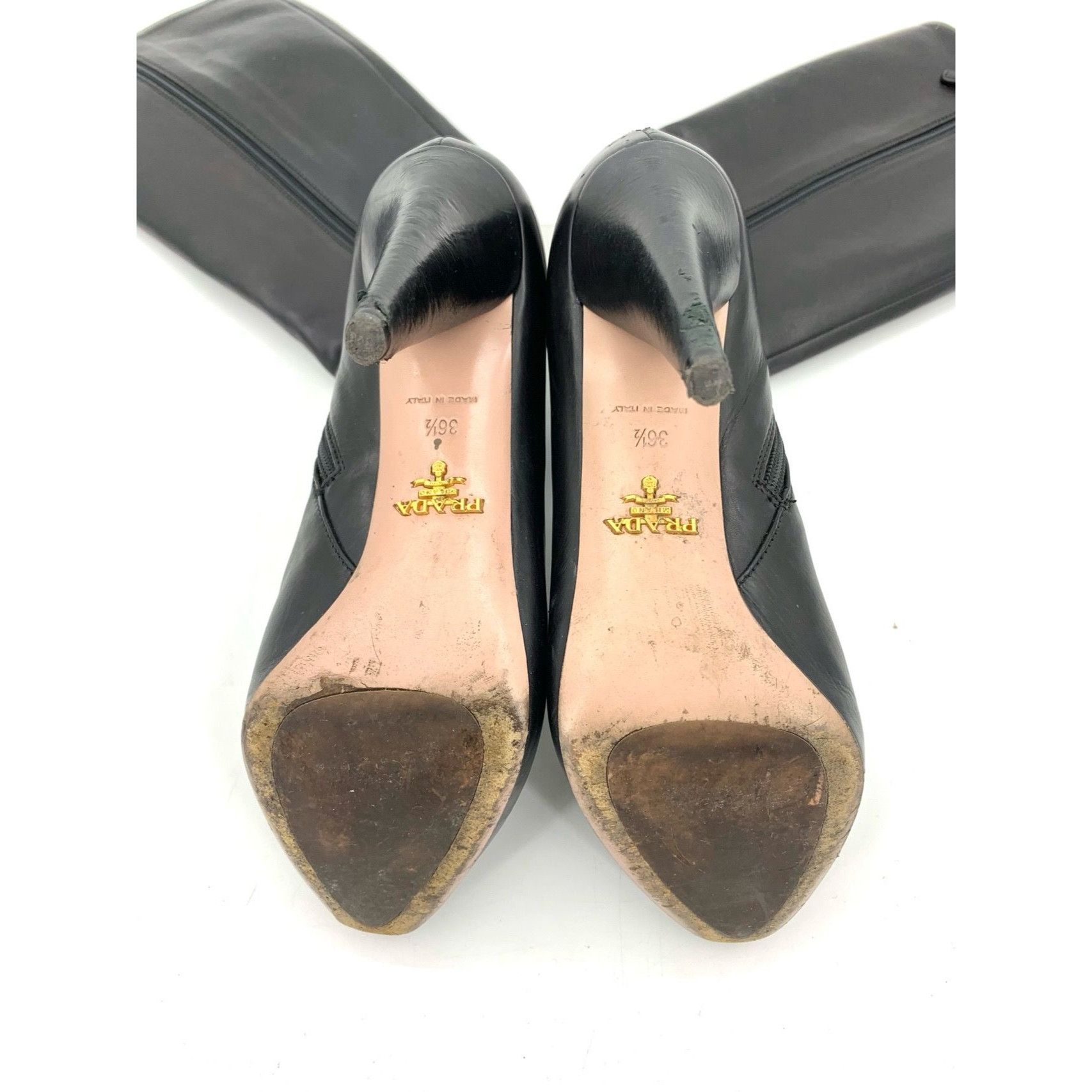 Prada Prada Black Leather Knee-High Stiletto Heel Boots 36.5 Women Size US 6.5 / IT 36.5 - 6 Thumbnail