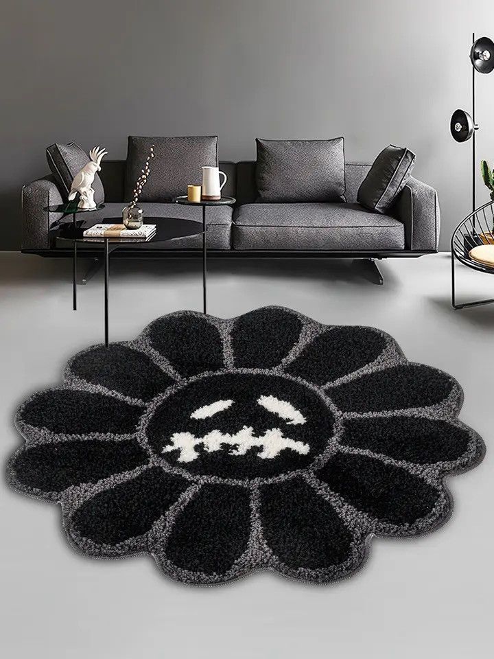 Smiling Face Tufted Flower Rug Retro Carpet for Bedroom