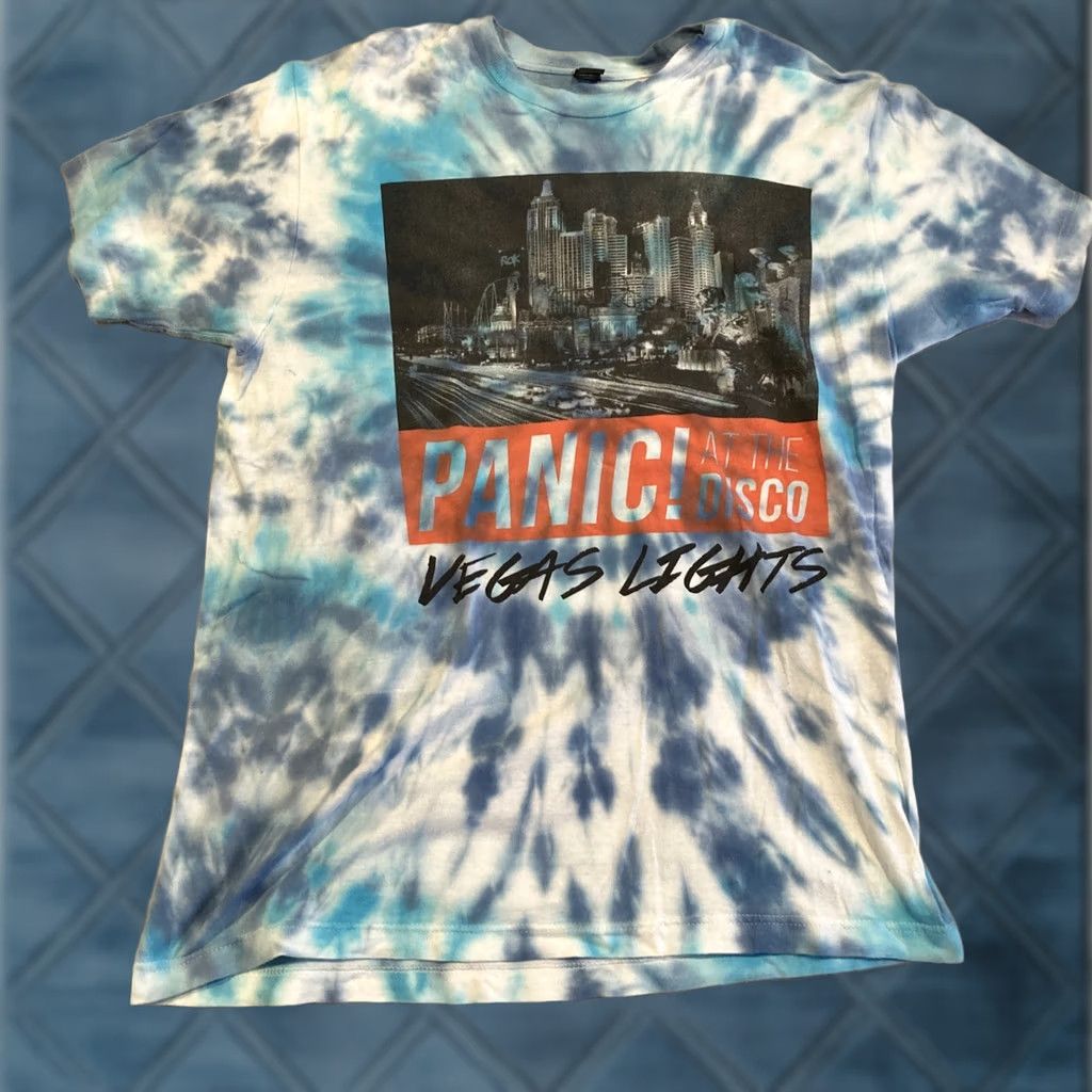 Tultex PANIC! AT THE DISCO VEGAS LIGHTS Custom Blue Tie Dye T Shirt Size L Blue Men Short Sleeve Tultex Regular Fits Vegas Theme Mens Diagram Size US L / EU 52-54 / 3 - 1 Thumbnail