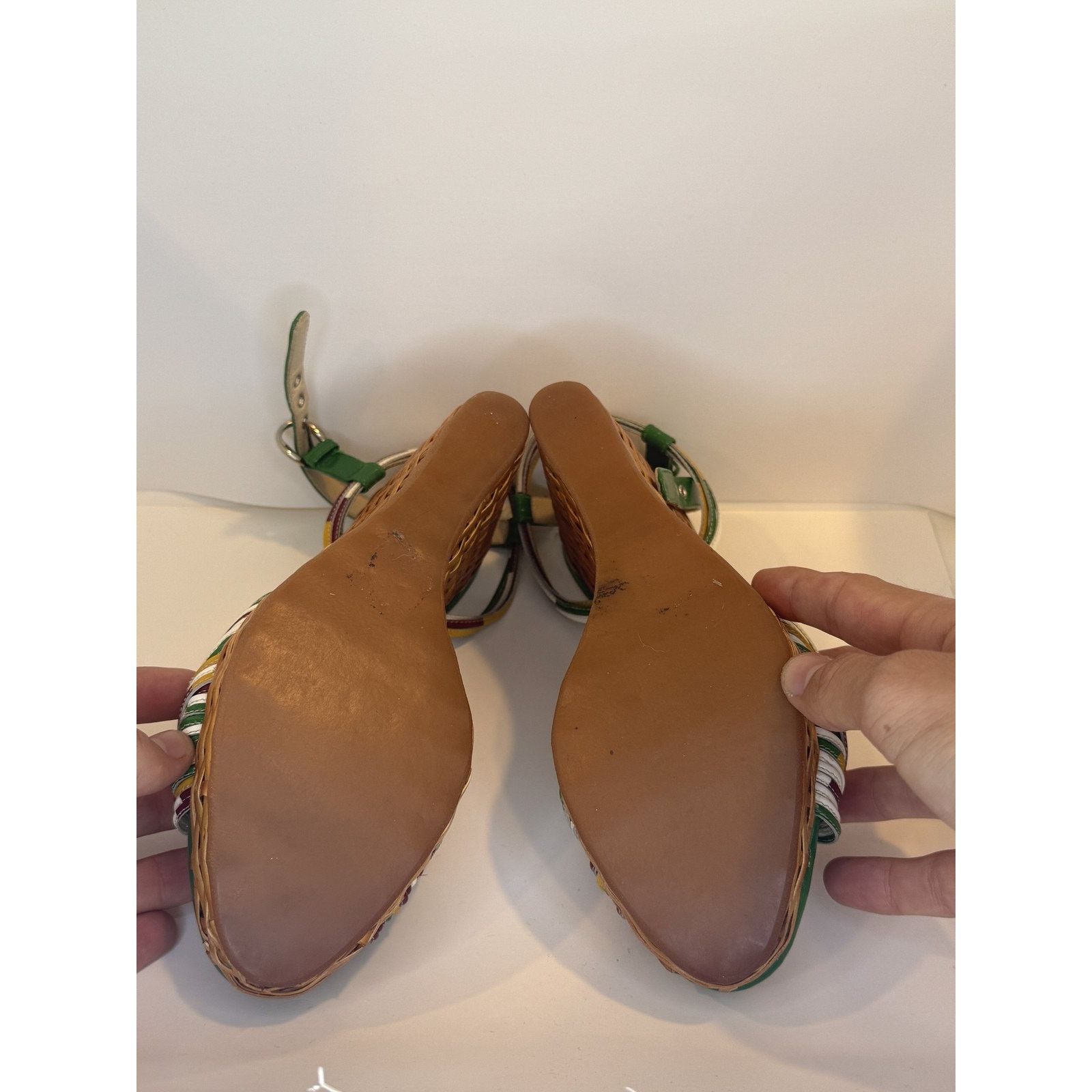 Dolce & Gabbana Dolce & Gabbana Shoes Green Wedge Sandals Raffia Multicolor Size US 8.5 / IT 38.5 - 4 Thumbnail