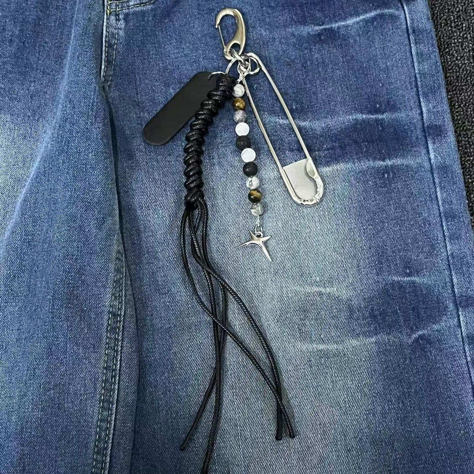 Jewelry Black Beaded Tassel Keychain with Silver Safety Pin Charm Size ONE SIZE - 2 Thumbnail