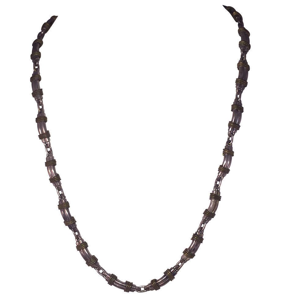 Handmade Mexican Sterling Silver Brass Hand Made Link Chain Necklace Size ONE SIZE - 1 Thumbnail