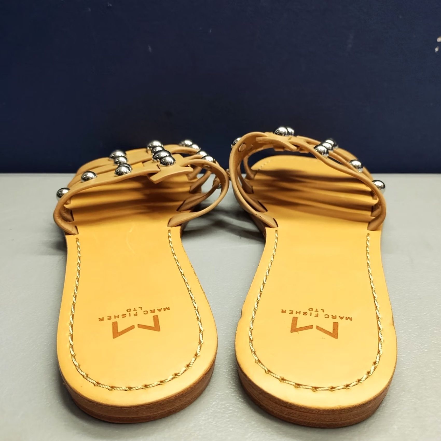 Marc Fisher Marc Fisher LTD Pava Slide Sandals Womens Size 7.5M Brown Leather Studded Slip On Size US 8 / IT 38 - 5 Thumbnail