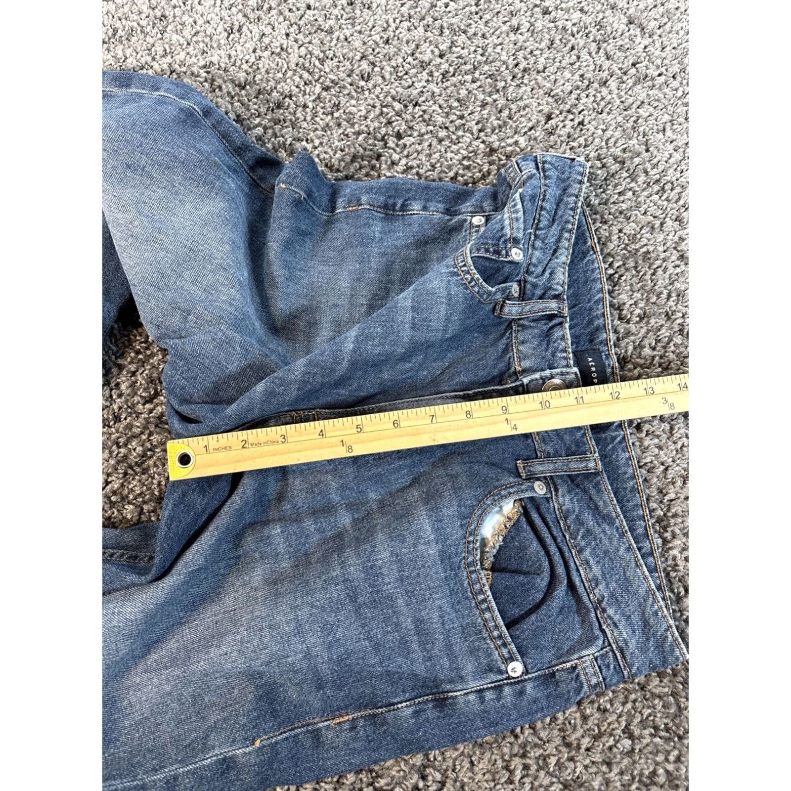Aeropostale AeroPOSTALE Jeans Womens 30x32 Wide-Leg High Rise Dark Frayed Distressed Pockets Denim Blue 100% Cotton Regular Jeans Womens Boys Girls Size 30" / US 8 / IT 44 - 5 Thumbnail