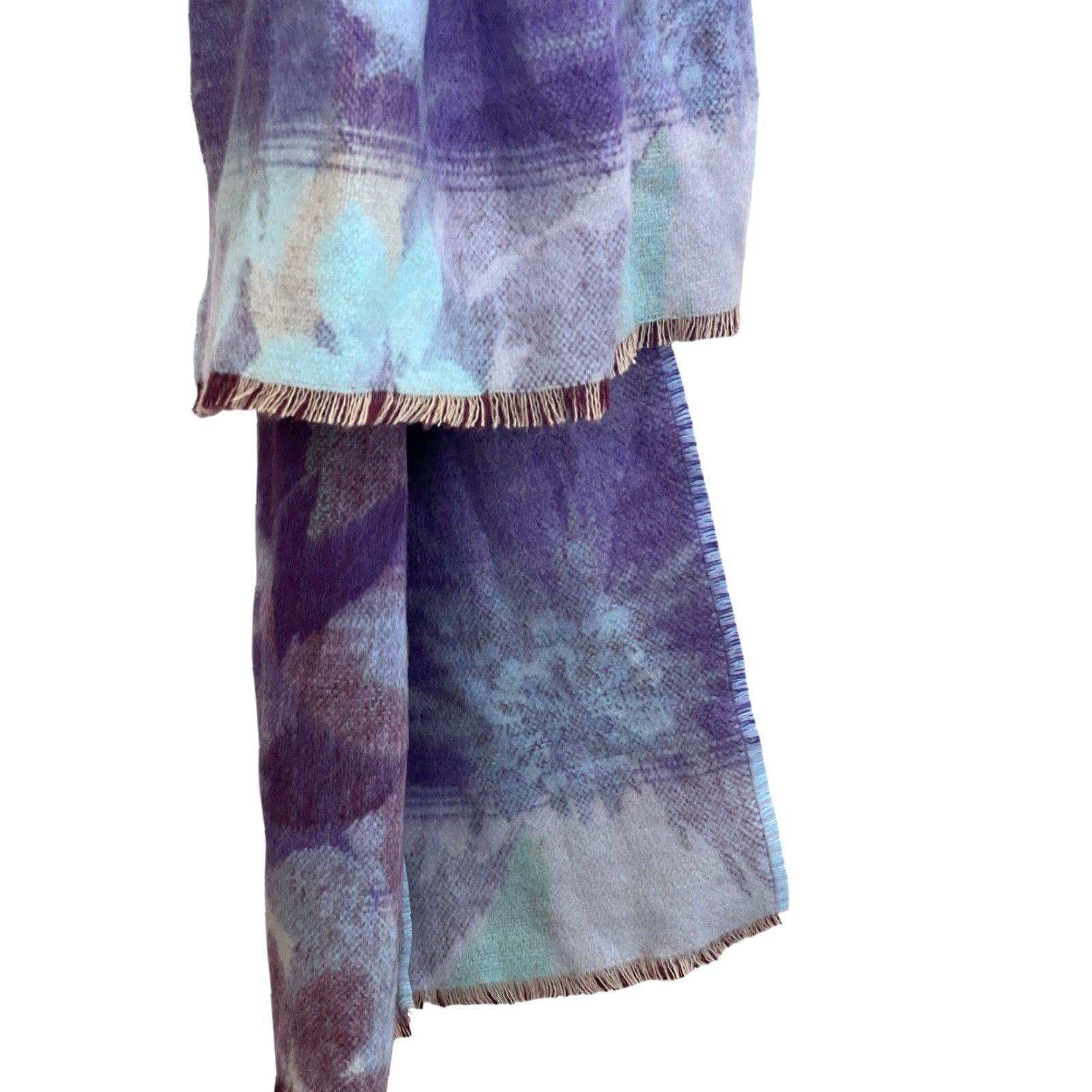 Vintage VINTAGE German 100% Cashmere Hand Tailored Floral Pink Blue Purple Scarf 11x68 Size ONE SIZE - 4 Thumbnail