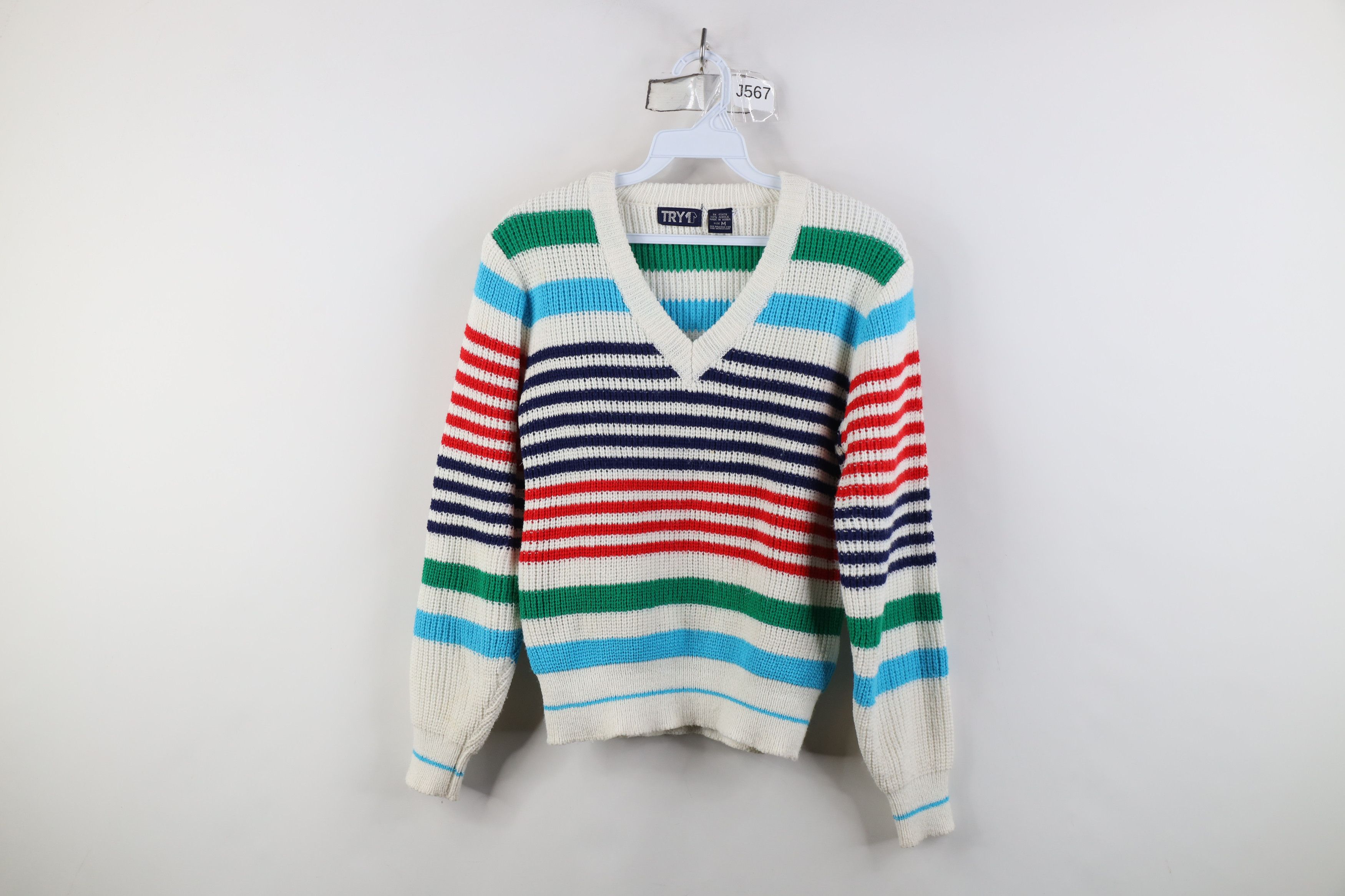 Vintage Vintage 70s Streetwear Block Ribbed Knit V-Neck Sweater Size M / US 6-8 / IT 42-44 - 1 Thumbnail