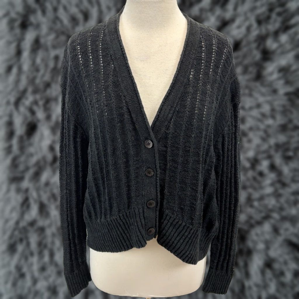 J.Crew VINTAGE J.CREW Point Sur Textured Vneck Sweater Women’s M Black Vneck Slouchy Granny Core Women Size M / US 6-8 / IT 42-44 - 1 Thumbnail