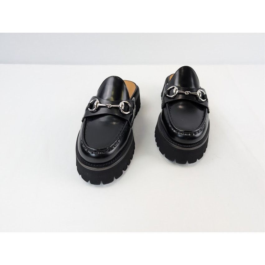 Gucci o1rshd1 Cordovan Lux Horsebit Platform Mule Sandals in Nero Size US 6 / IT 36 - 8 Thumbnail