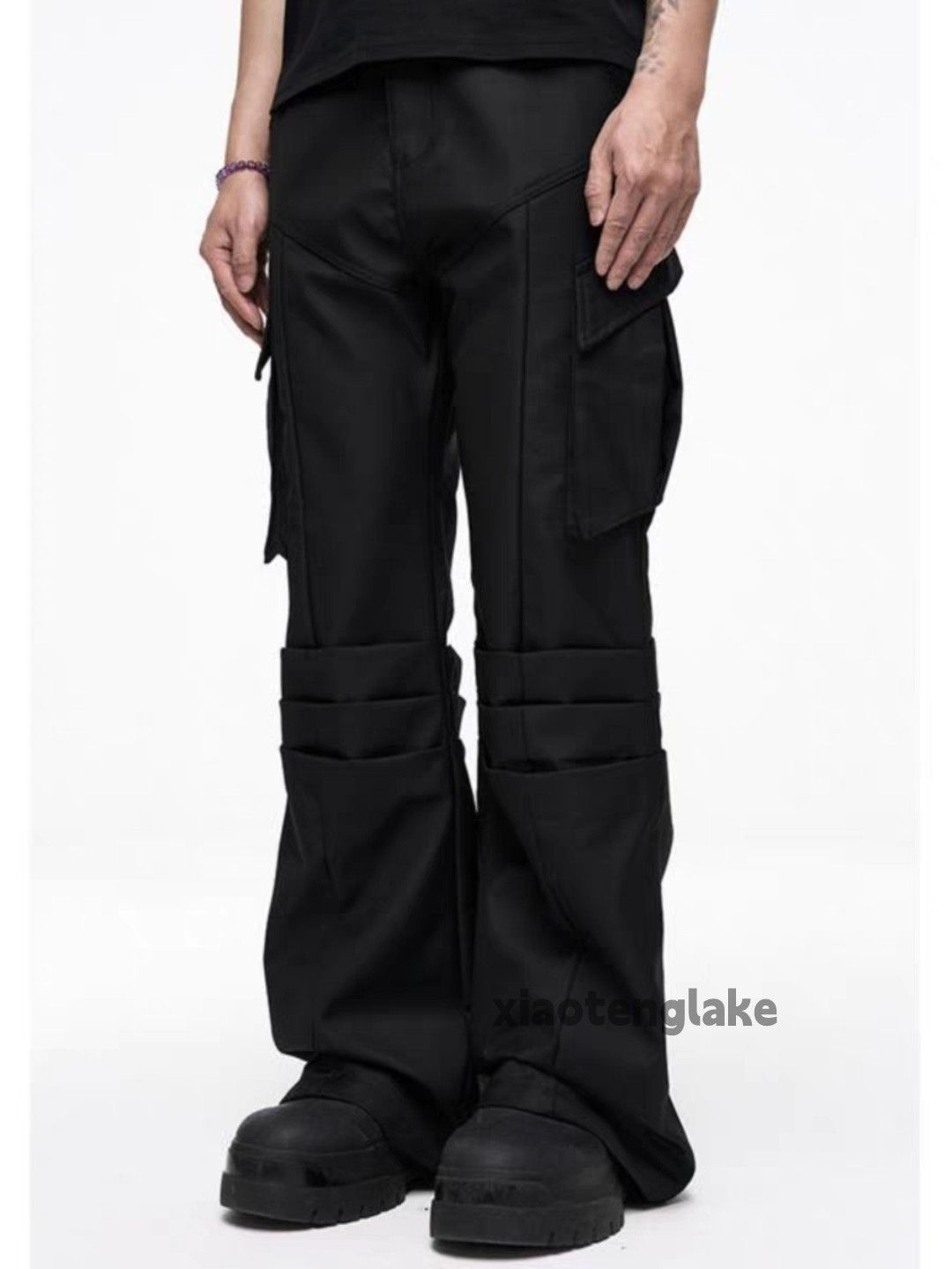 Utility military tactical flared bootcut pleated pants