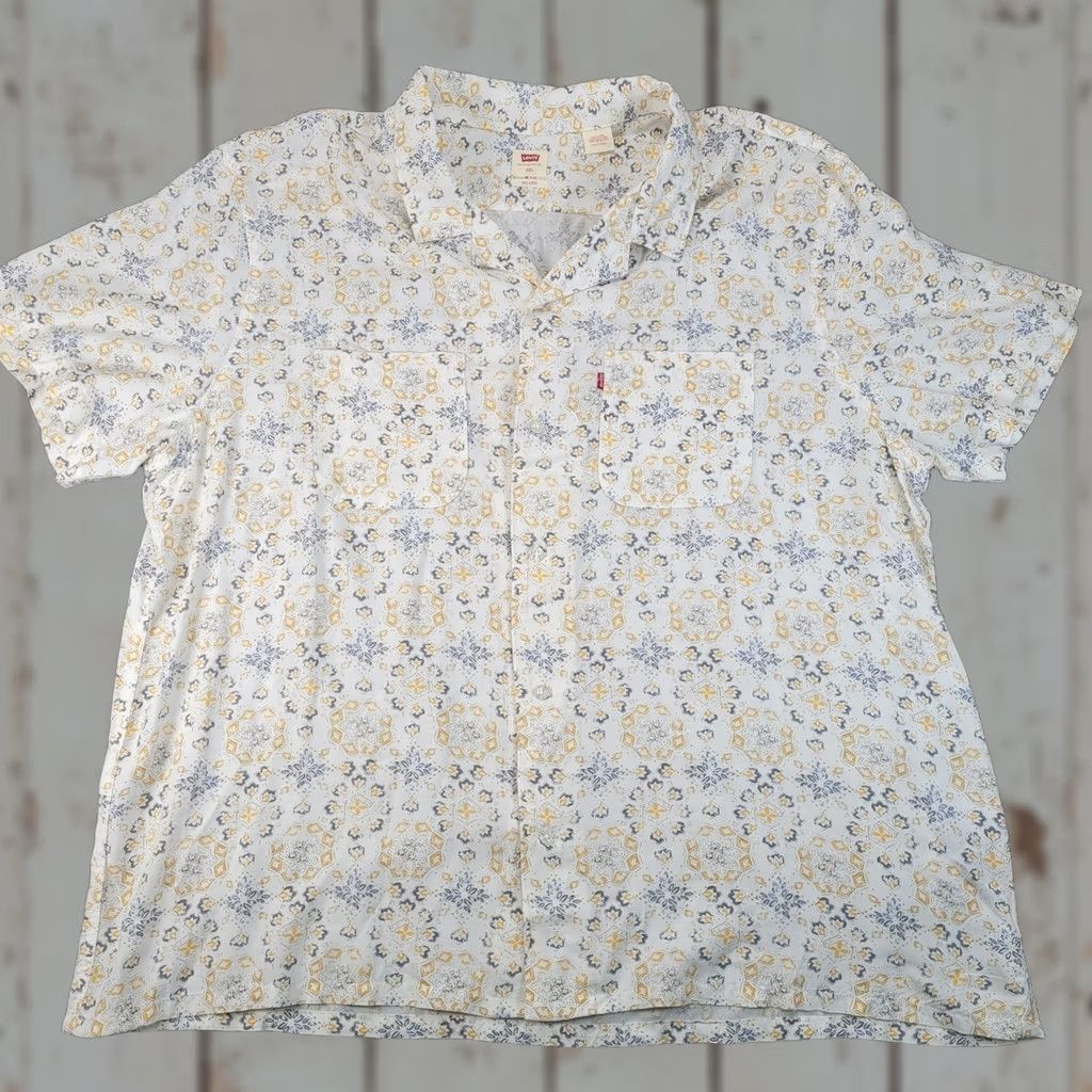 Levi's Levis Mens Classic Camper Shirt XXL White Blue Yellow Relaxed Fit Short Sleeve Size US XXL / EU 58 / 5 - 1 Thumbnail