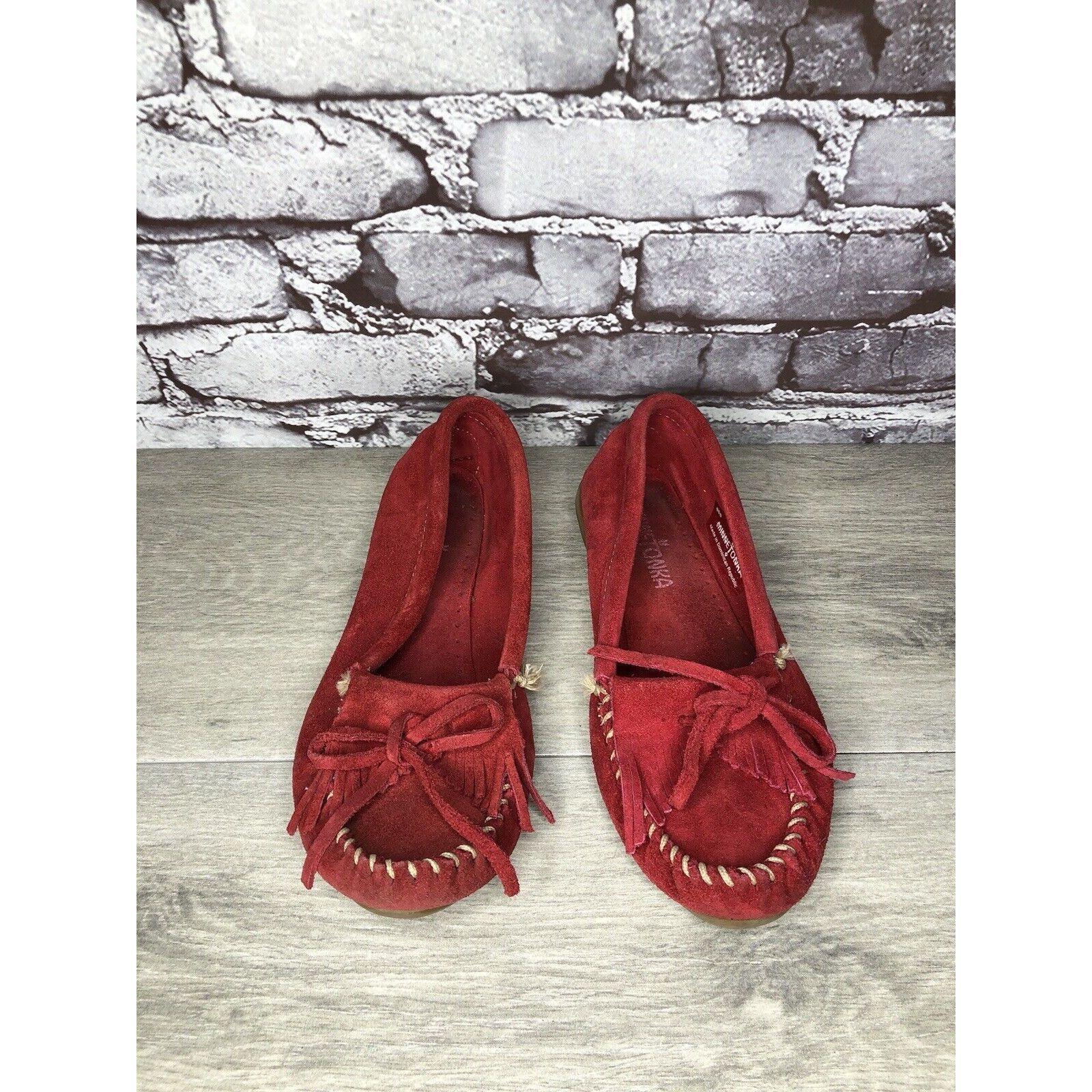 Minnetonka Minnetonka Red Suede Kiltie Fringe Bow Moccasins Shoes Women Size US 6 / IT 36 - 4 Thumbnail