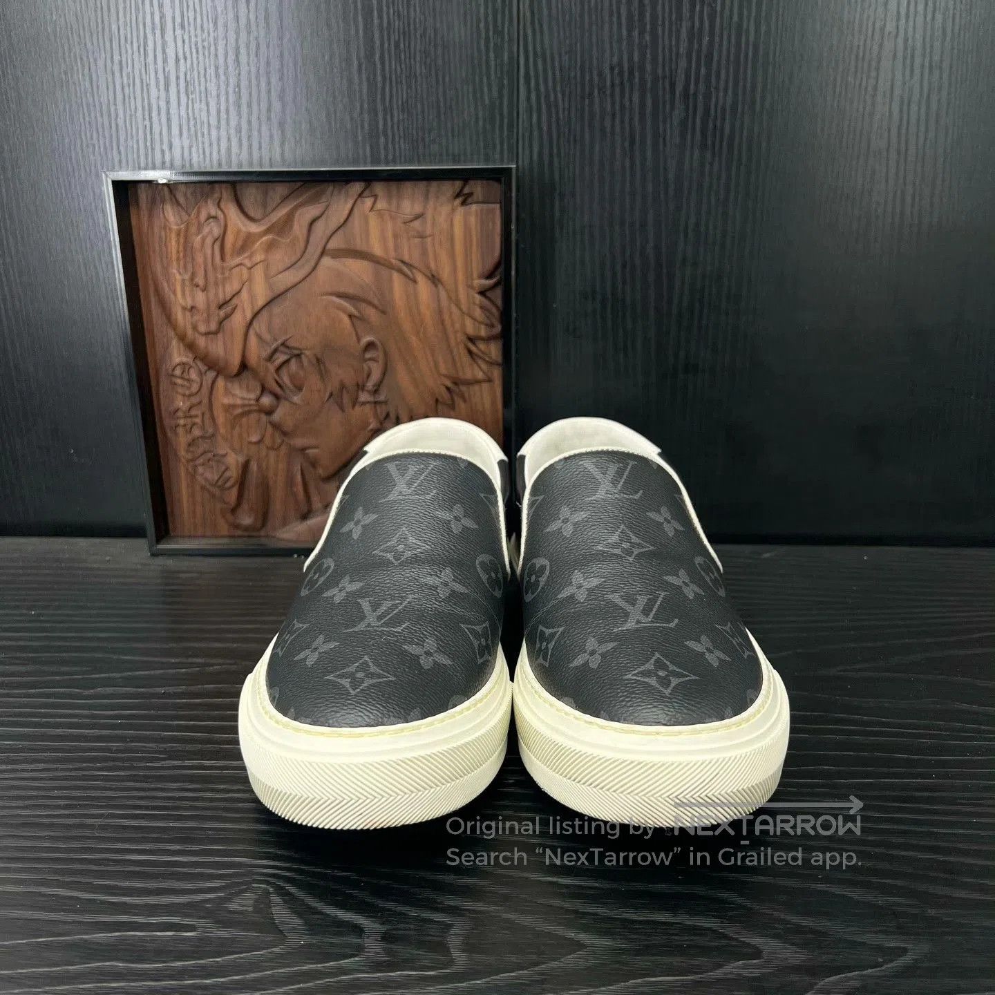 Louis Vuitton LV Monogram Black Gray Slip-On Shoes. Size US 7 / EU 40 - 4 Thumbnail