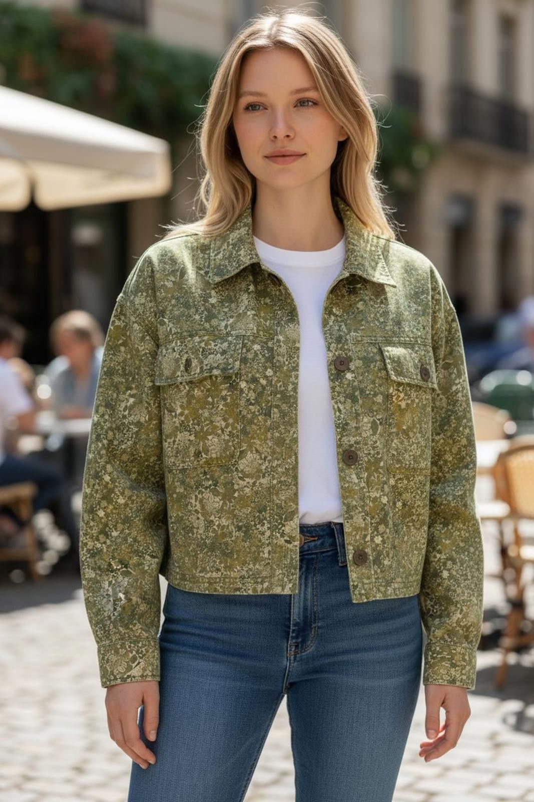 Other Wild Fable Green Floral Print Button-Up Jacket Size M / US 6-8 / IT 42-44 - 1 Thumbnail