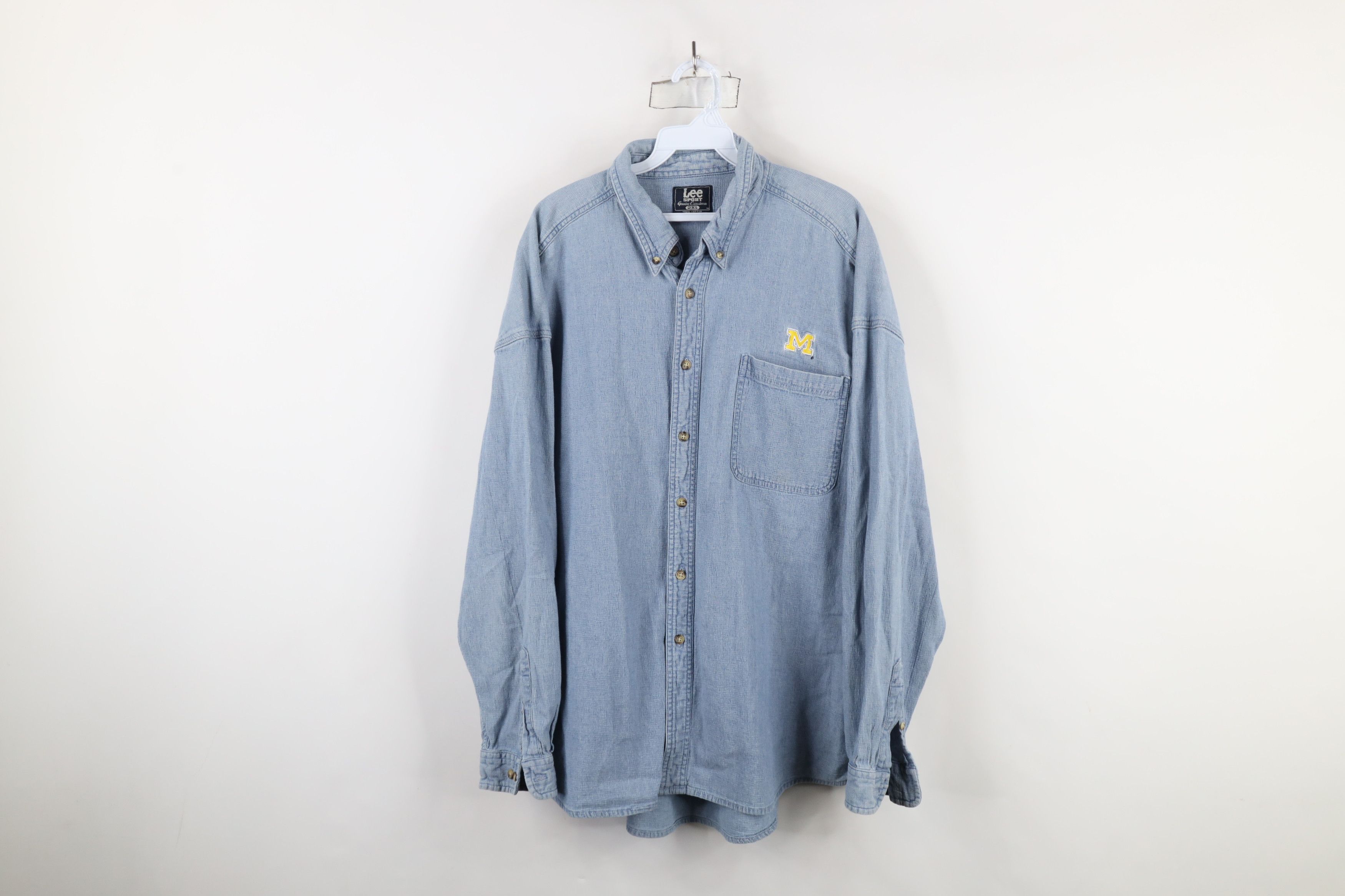 Vintage Vintage 90s M University of Michigan Button Down Shirt Blue Size US XXL / EU 58 / 5 - 1 Thumbnail