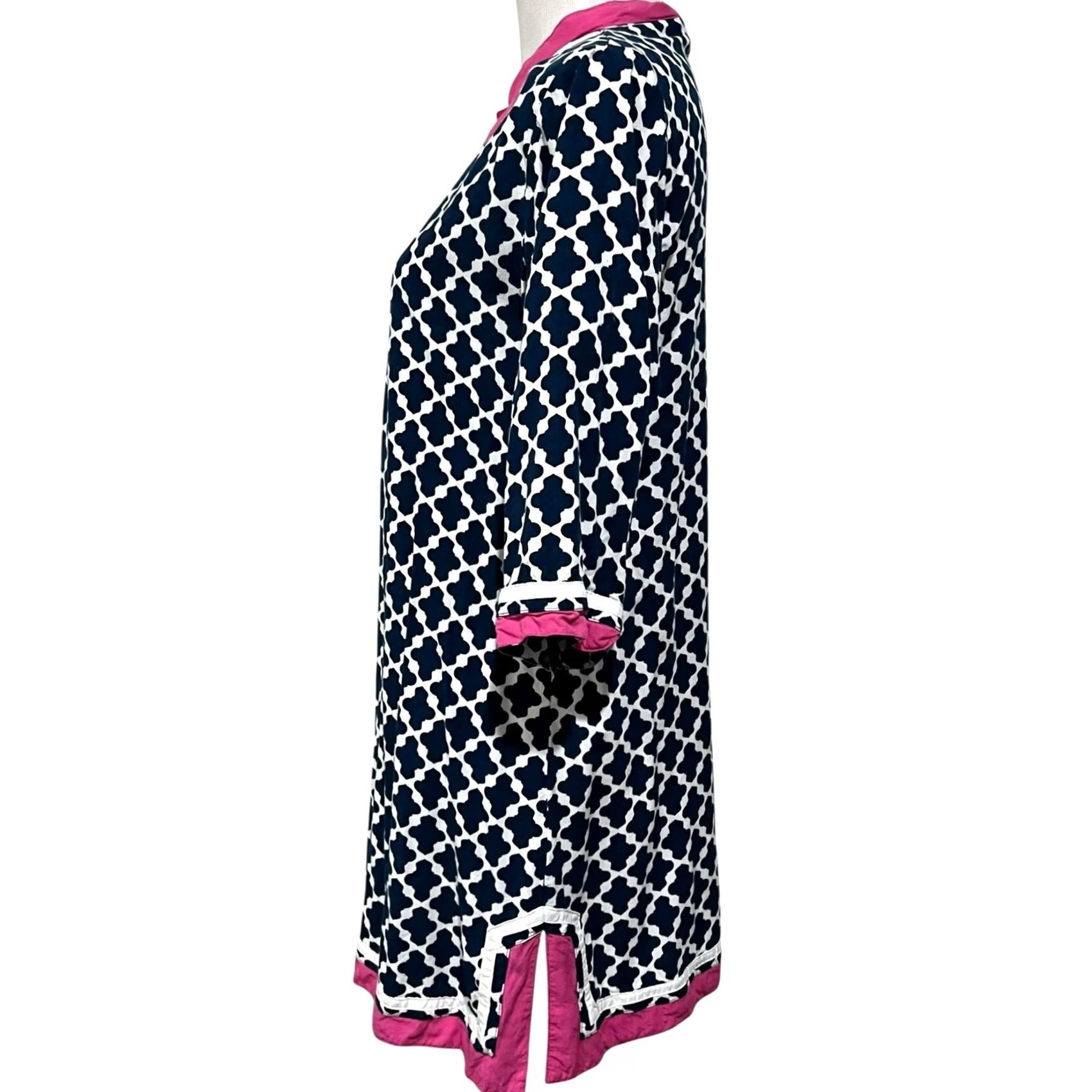 Escada Escapada Navy & Pink Tunic Coverup Dress Knee Length Resort Swim Women’s Sz M Size M / US 6-8 / IT 42-44 - 4 Thumbnail