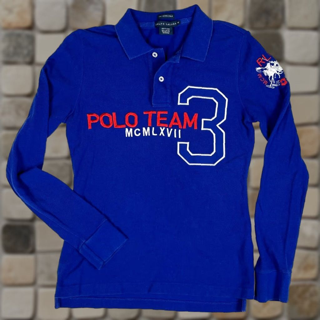 Ralph Lauren Ralph Lauren Women's The Skinny Polo Shirt Long Sleeve Embroidered Sz M Blue Polo Regular Women’s XS? Size M / US 6-8 / IT 42-44 - 1 Thumbnail