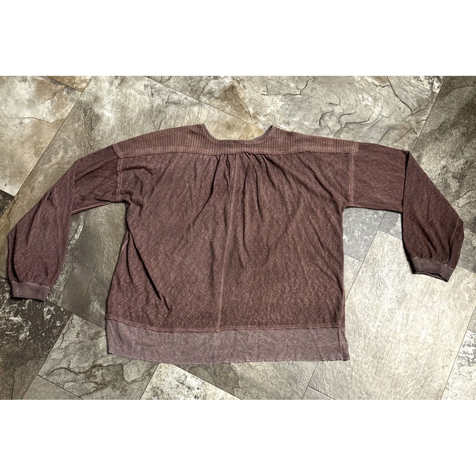 BKE BKE Blouse Shirt Long Sleeve L/S Top Knit V-Neck Lace-Up Textured Accents Brown 2XL Women Size XXL / US 16-18 / IT 52-54 - 4 Thumbnail