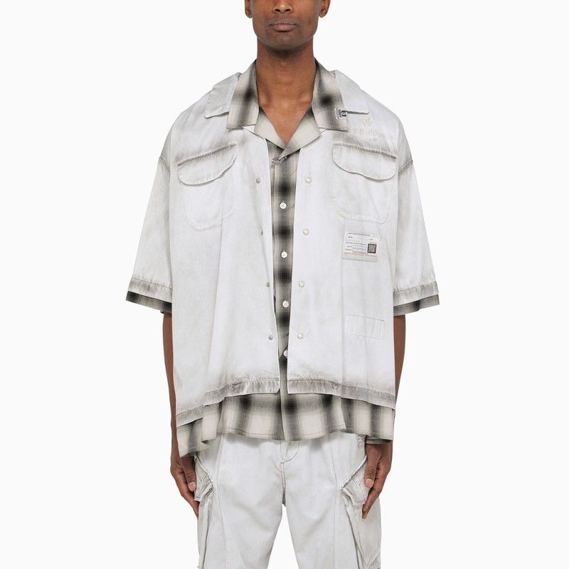 image of Maison Mihara Yasuhiro Grey Double-Layer Short-Sleeved Shirt, Men's (Size Large)