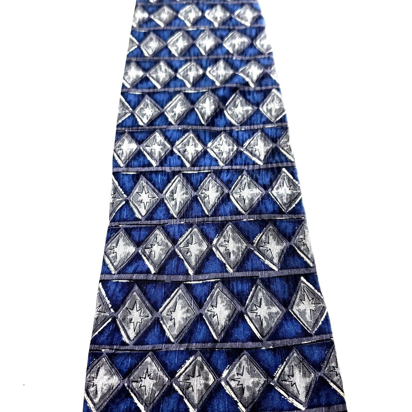 Vintage Cocktail Collection Blue Gray Silk Tie Print Short Geometric Size ONE SIZE - 2 Thumbnail
