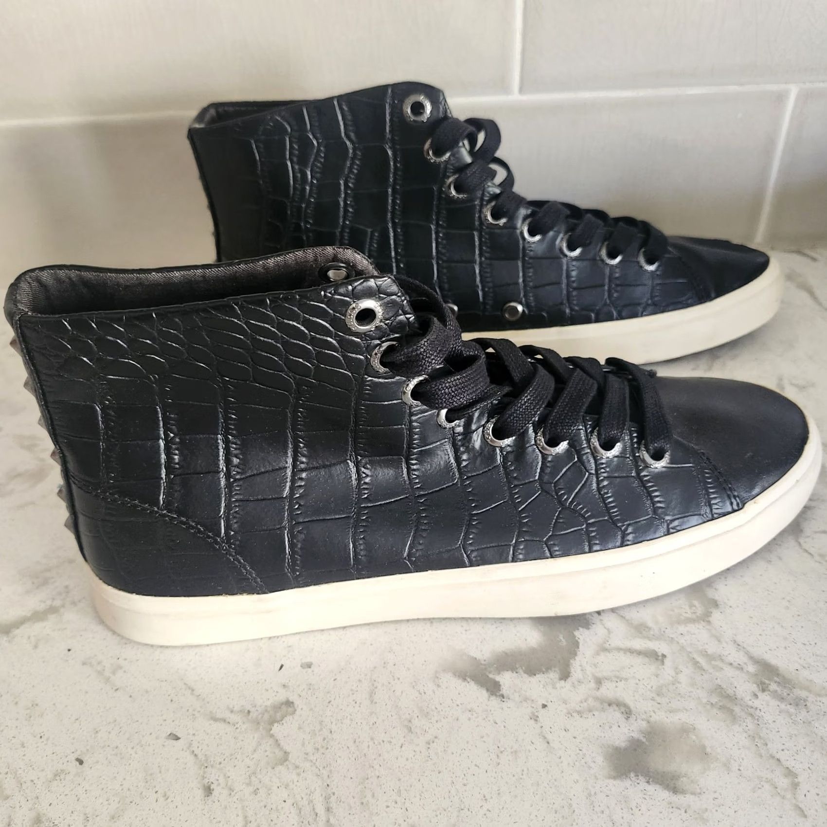 Guess GUESS High Top Sneakers Black Croc Embossed Lace Up Shoes Mens 9 Size US M / EU 48-50 / 2 - 4 Thumbnail