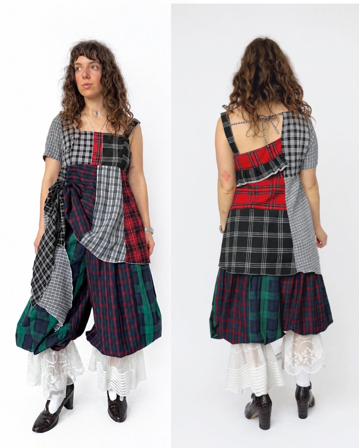 Custommade 1-of-1 Upcycled Plaid Patchwork Asymmetric Mini Dress Size S / US 4 / IT 40 - 3 Thumbnail