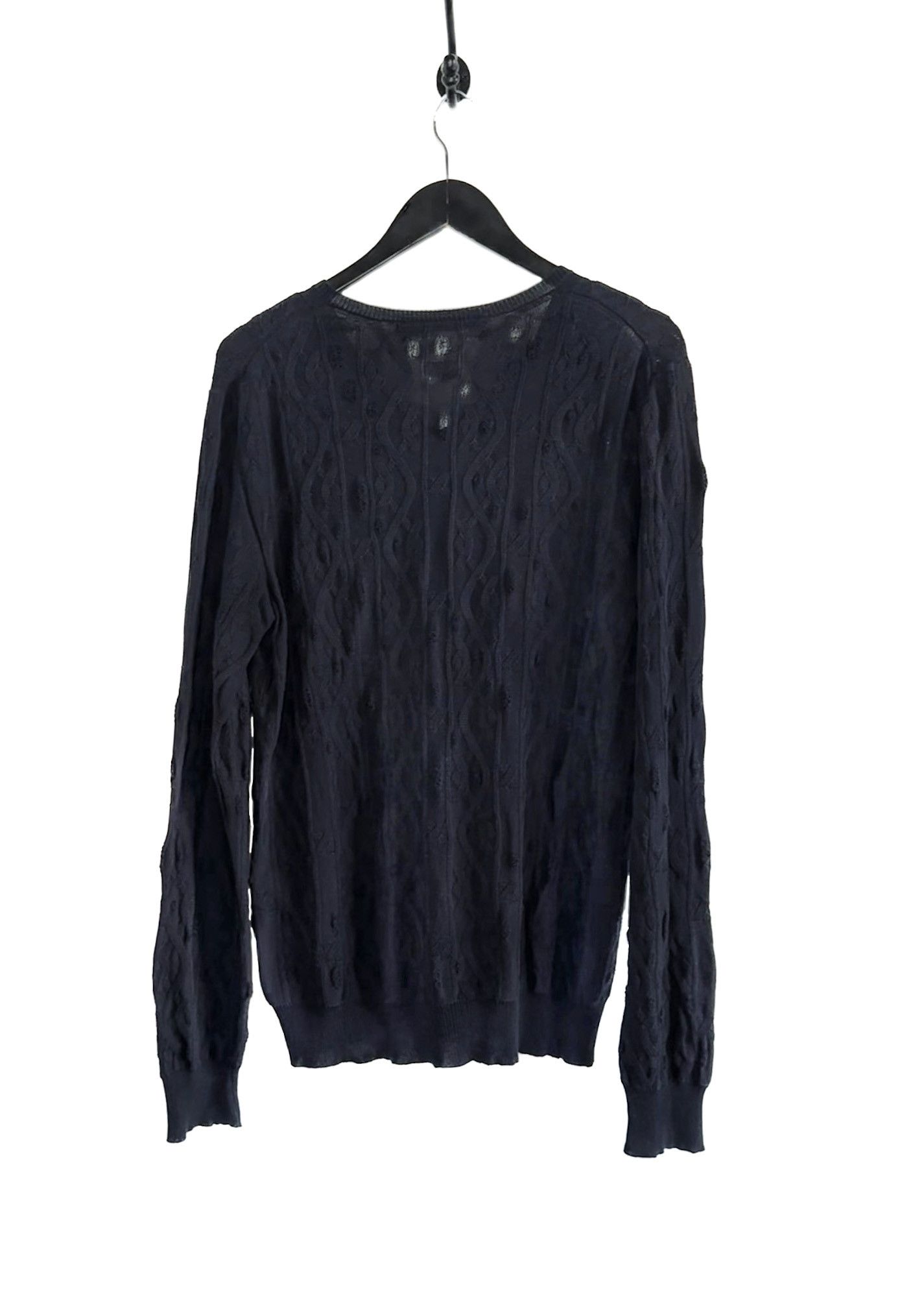 Neil Barrett Neil Barrett Navy Distressed Cable Knit Light Sweater Size US L / EU 52-54 / 3 - 3 Thumbnail