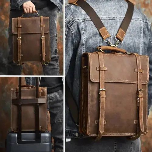 Genuine Leather 2 In 1 Vintage Leather Backpack Size ONE SIZE - 2 Thumbnail