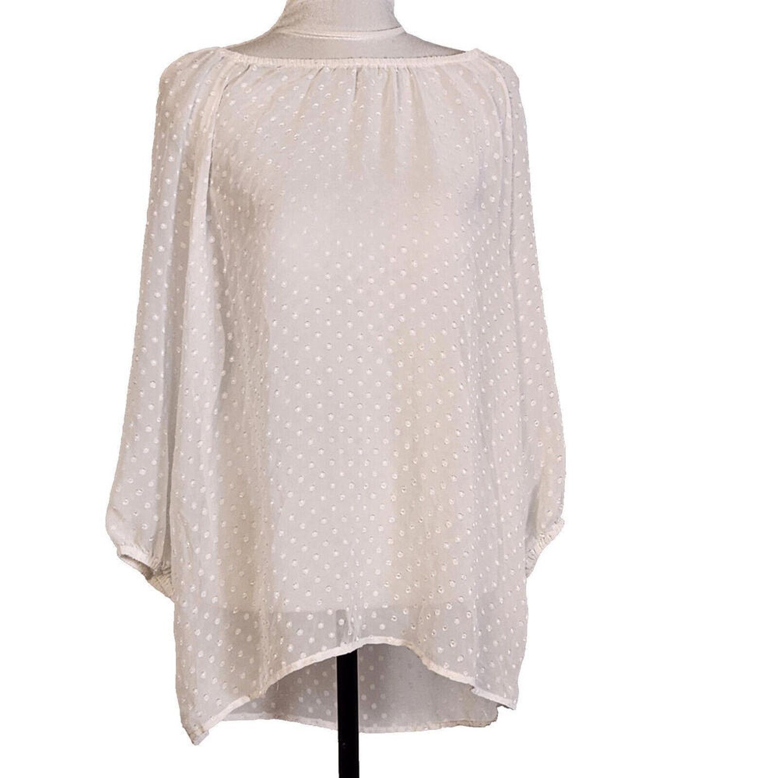 Other AB Studio Size Large Blouse White Sheer Textured Polka Dot Size L / US 10 / IT 46 - 1 Thumbnail