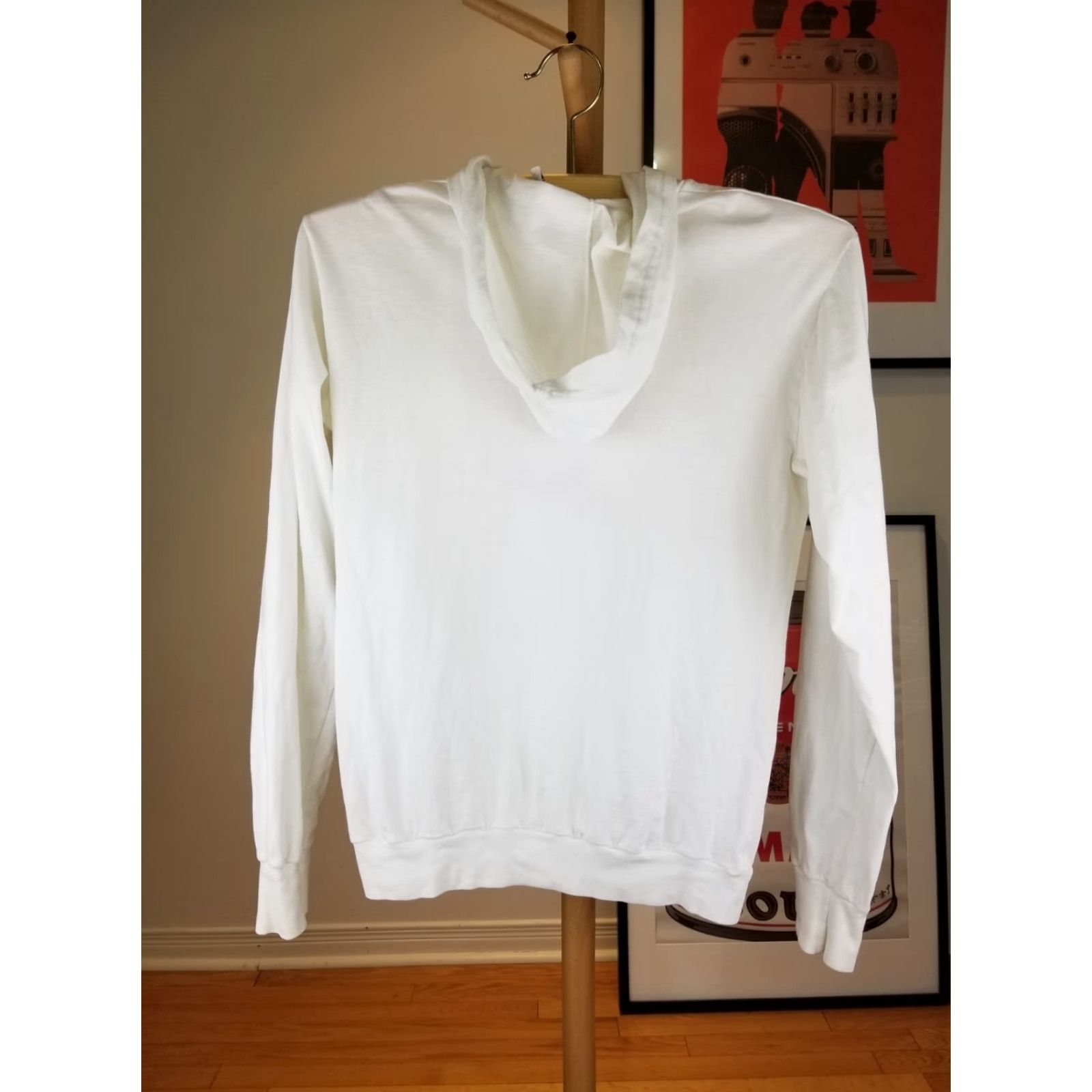 Vintage VINTAGE RUTERS UNIVERSITY White Cotton Hoodie OSFA? Sz Small Mens Pullover Lightweight Lined 80s Sports University Western Hoodie Sweatshirt Size US S / EU 44-46 / 1 - 8 Thumbnail