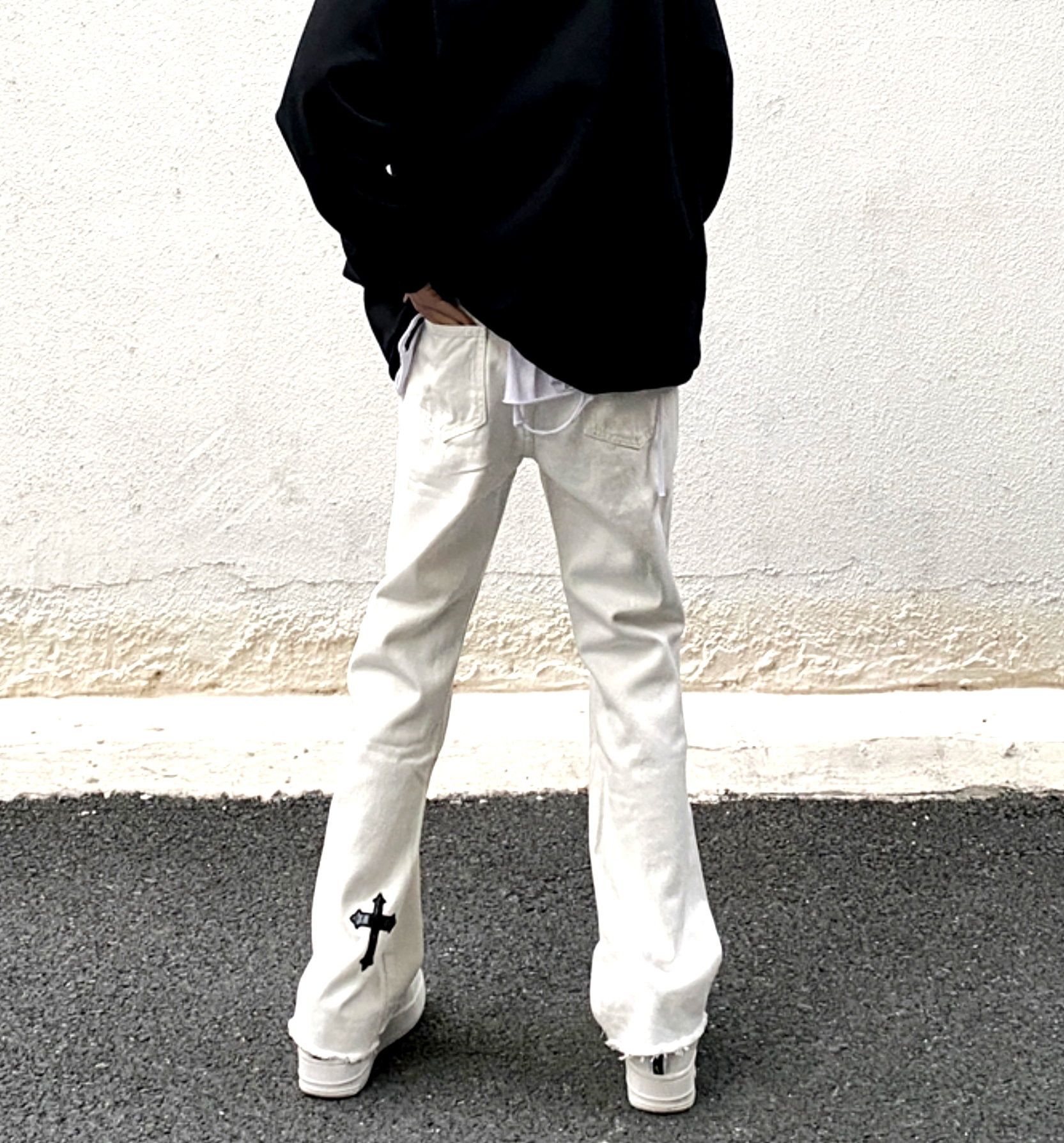 Designer × Japanese Brand × Vintage Vintage Hippie Gothic Cross Flared Jeans Glamour Rave Size US 30 / EU 46 - 3 Thumbnail