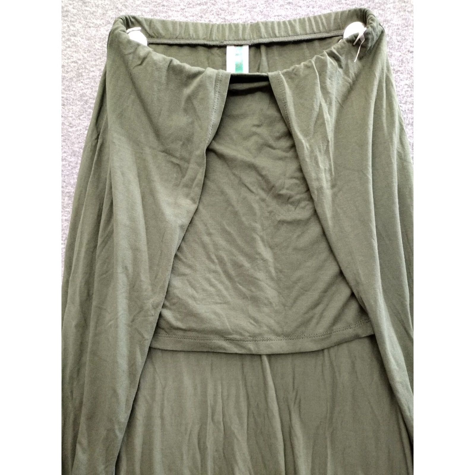 Vintage Women's Skort Shirt SKORT M Green Elastic Waist Tie Front Long Skirt Shorts Knit Rayon Spandex Casual Travel 90s Hippie Womens Size 32" / US 10 / IT 46 - 4 Thumbnail