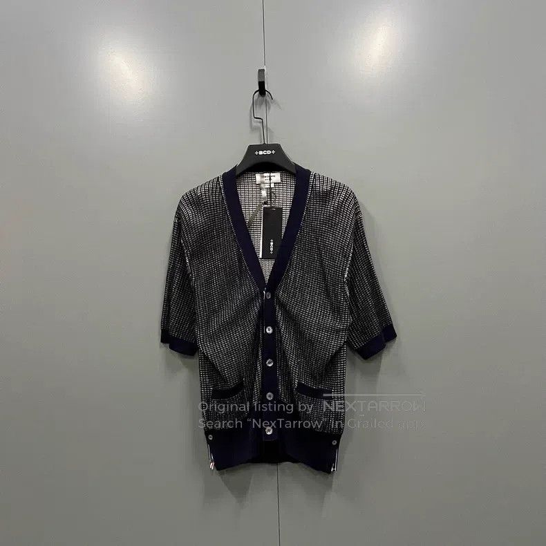 Thom Browne Colorblock Mesh Knit Cardigan