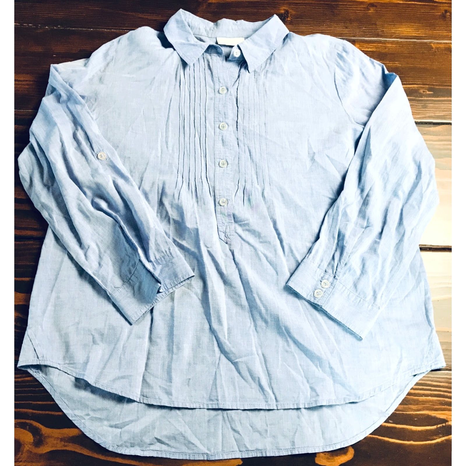 Vintage VINTAGE Chico's Shirt Women's Size 2 Solid Blue Half Button Up Long Sleeve Collared Size XS / US 0-2 / IT 36-38 - 2 Thumbnail