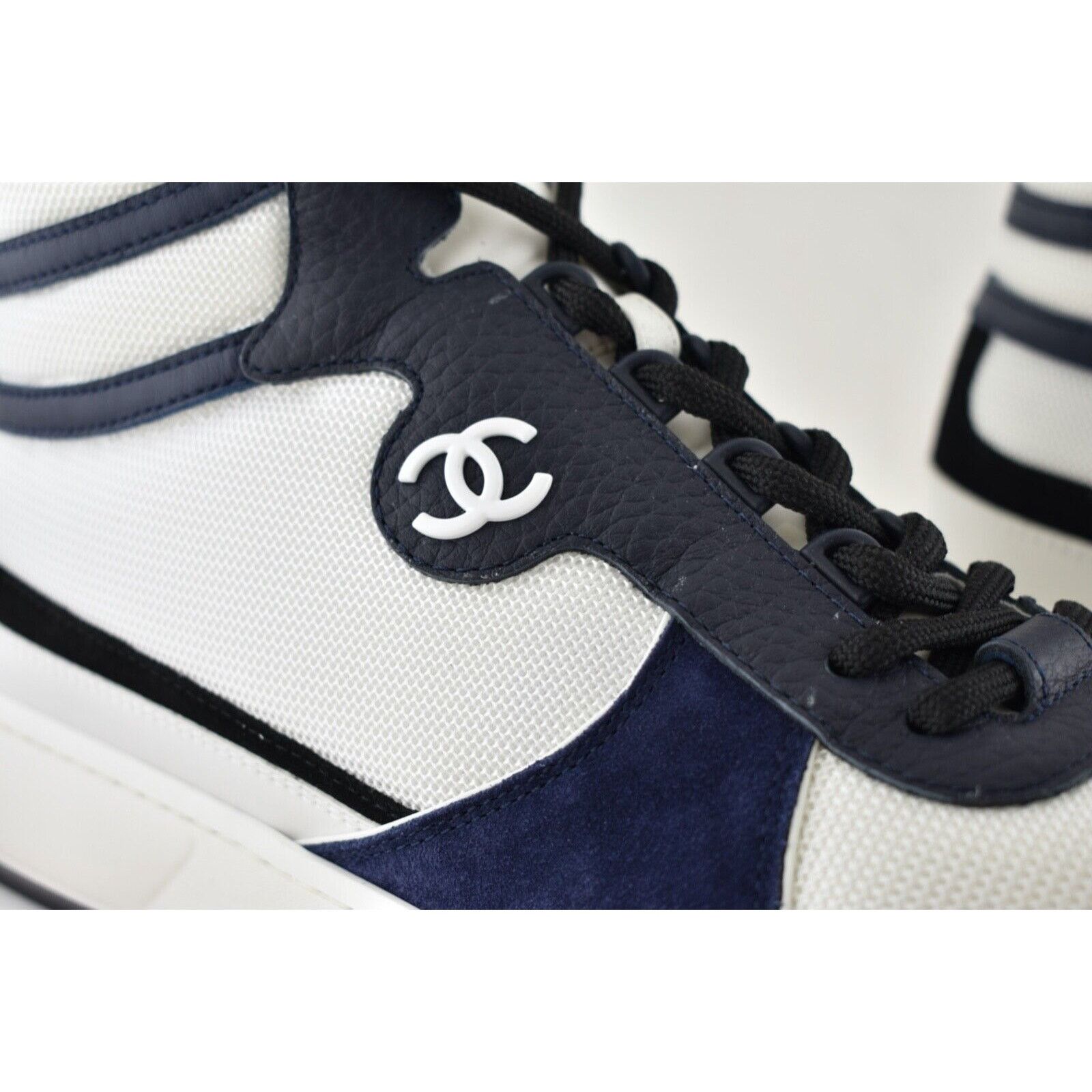 Chanel Chanel Blue CC Logo High Top Lace Up Trainer Sneaker 45 12 Size US 12 / EU 45 - 4 Thumbnail
