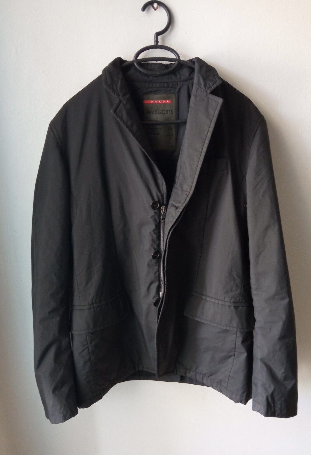 Prada Prada - Vintage Nylon Black Leather Tab Blazer Size US M / EU 48-50 / 2 - 2 Thumbnail