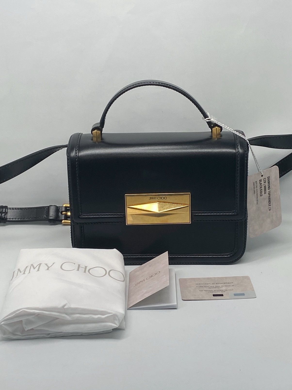 Jimmy Choo Leather Top Handle Bag in Black, Women's
