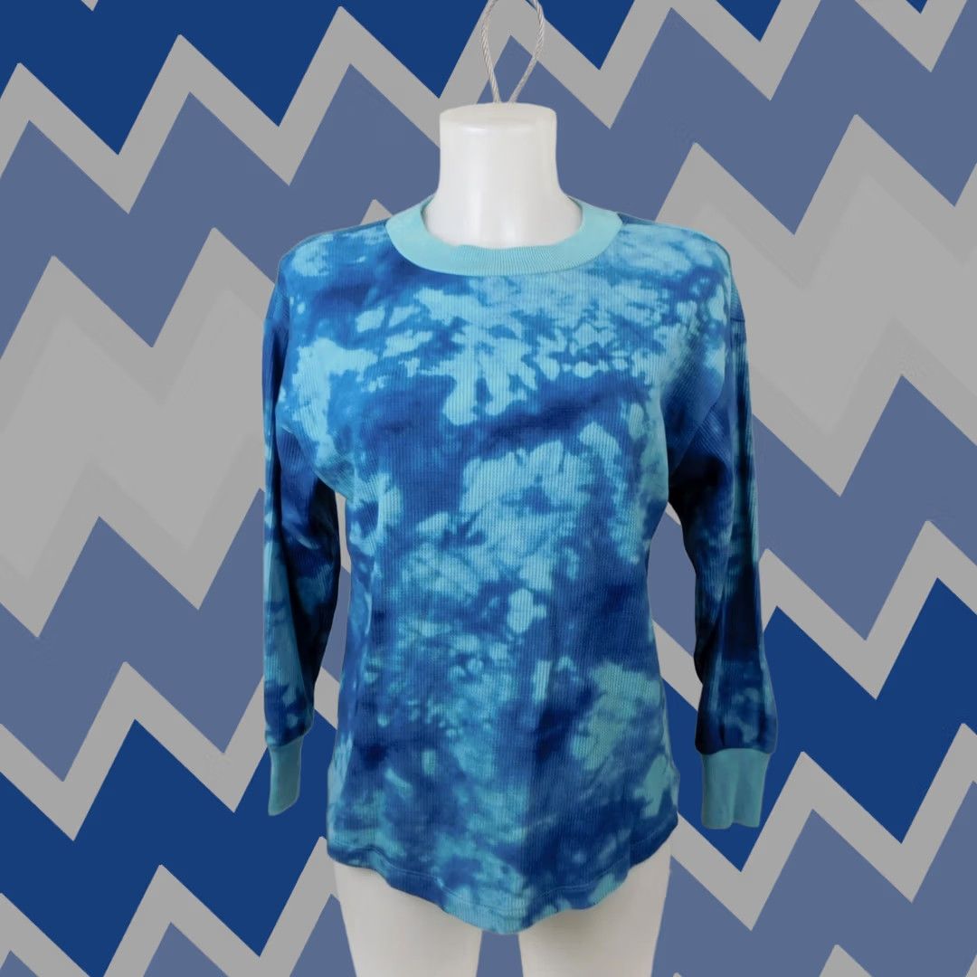 Vintage Sonoma Long Sleeve Crew Neck Waffle-Knit Top - Blue Tie-Dye, M, Regular, Women, Cotton Blend, Button-Free Pullover, Casual Shirt Size M / US 6-8 / IT 42-44 - 1 Thumbnail