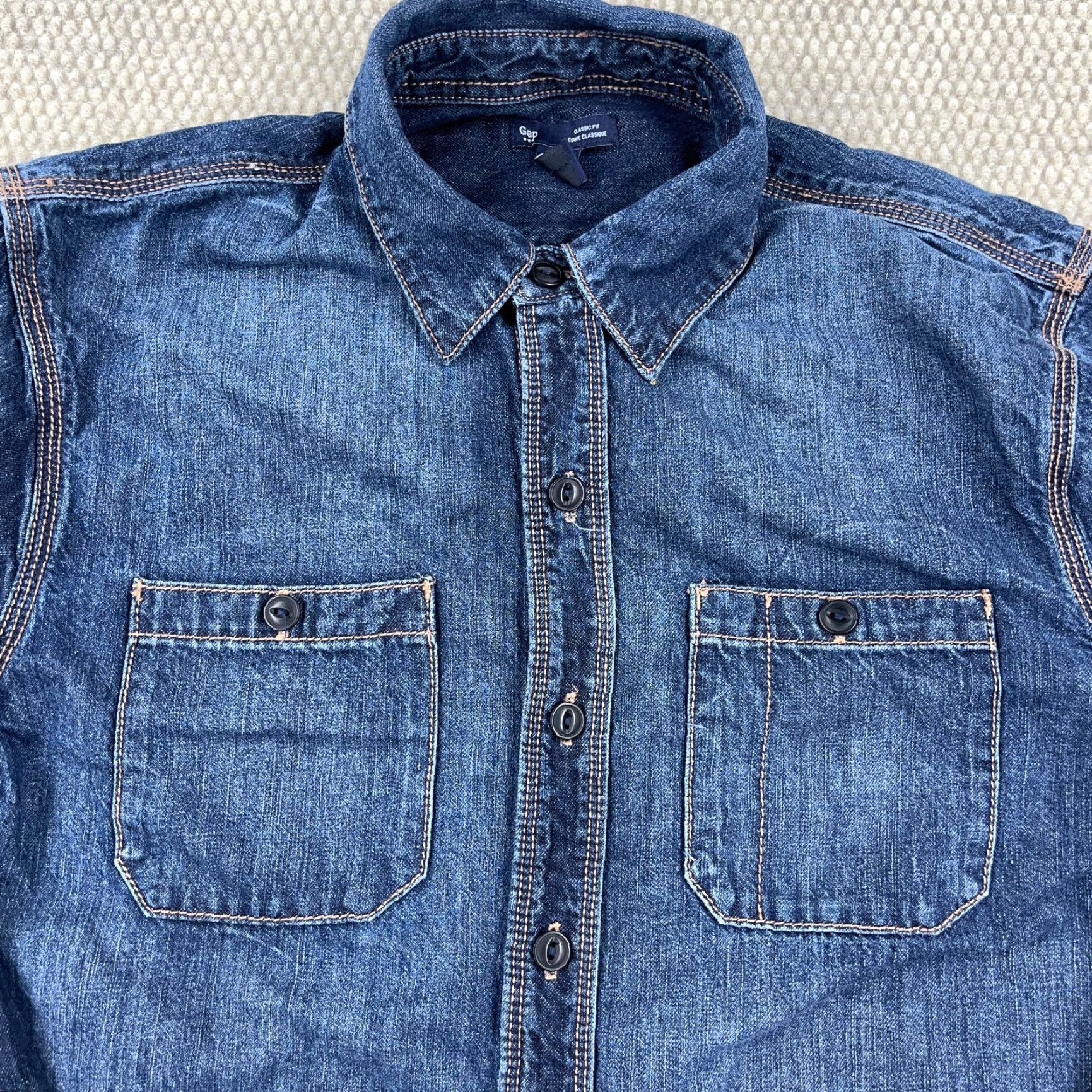 Gap Gap Denim Shirt Men Medium Blue Button Up Dark Wash Western Faded Adult Size US M / EU 48-50 / 2 - 3 Thumbnail
