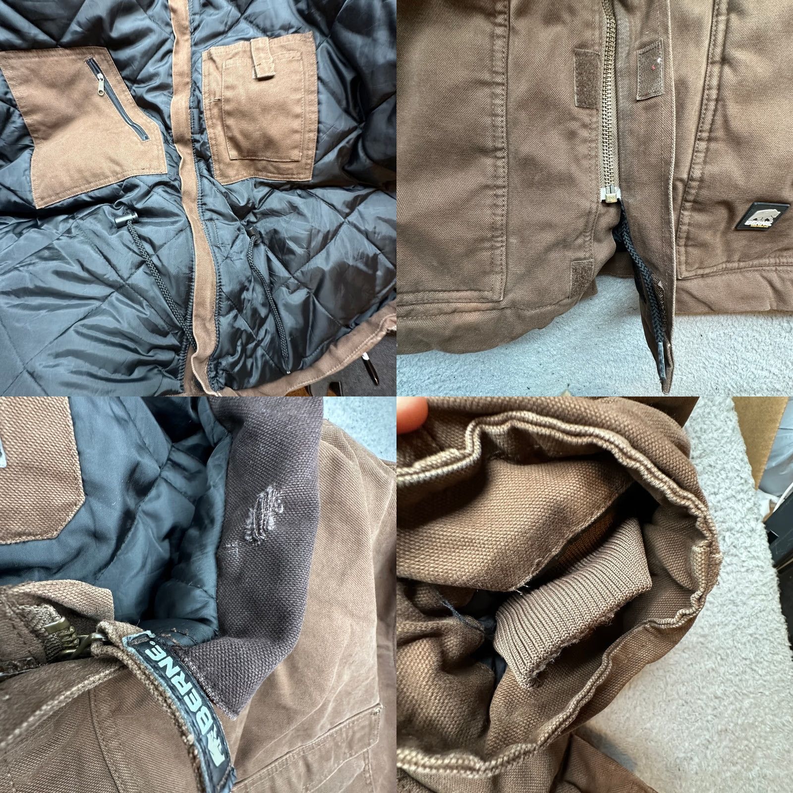 Vintage Berne Heartland Washed Chore Coat Jacket Mens 3XL Duck Canvas Quilt Lined CH377BB Brown Workwear Overcoat Zip Mens Bowed to: 3XL shows Chest 63 in Size US XXL / EU 58 / 5 - 9 Thumbnail