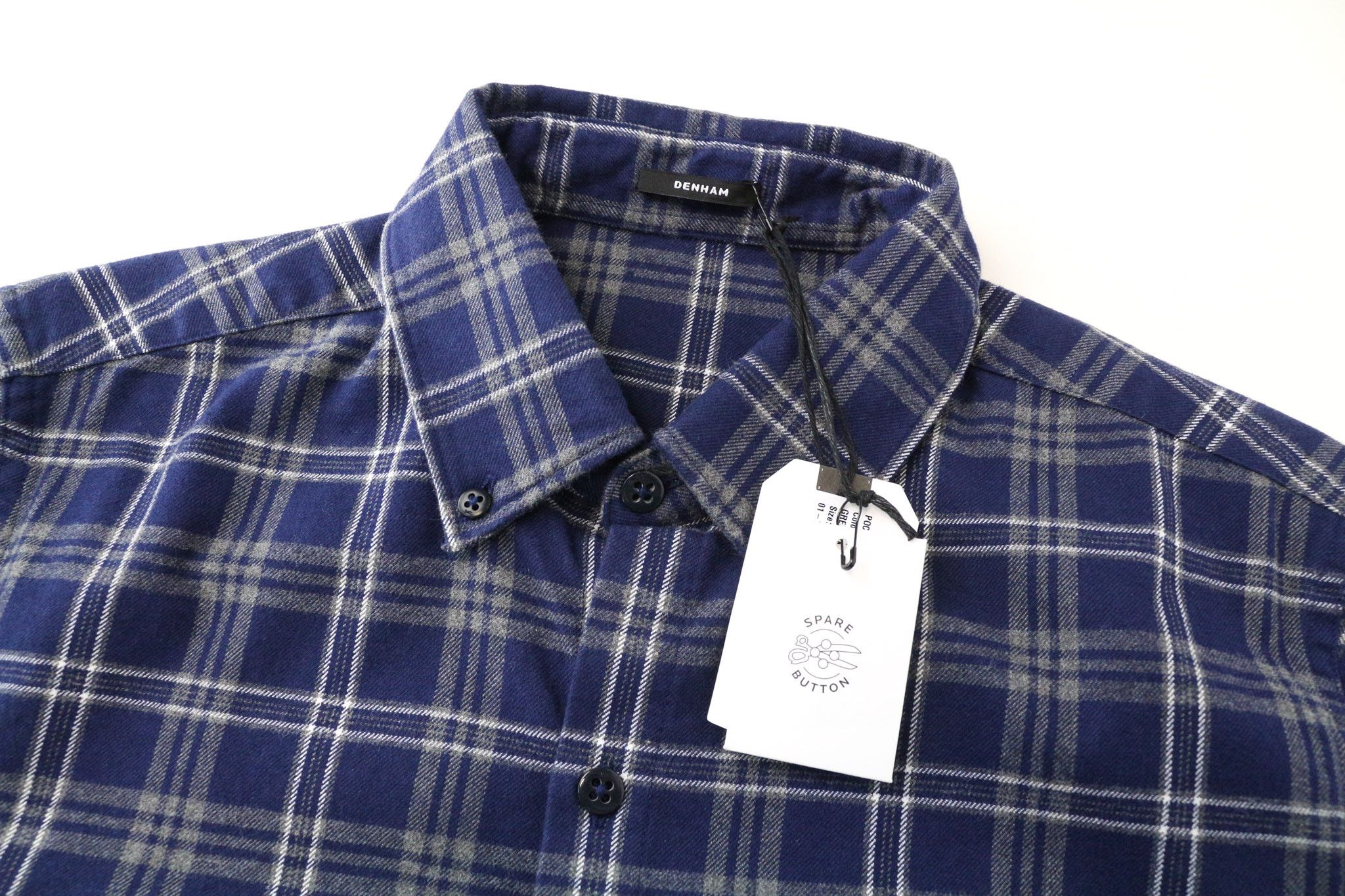 DENHAM S Navy Blue Tartan Check Button-Down Shirt 74552 Size US S / EU 44-46 / 1 - 3 Thumbnail