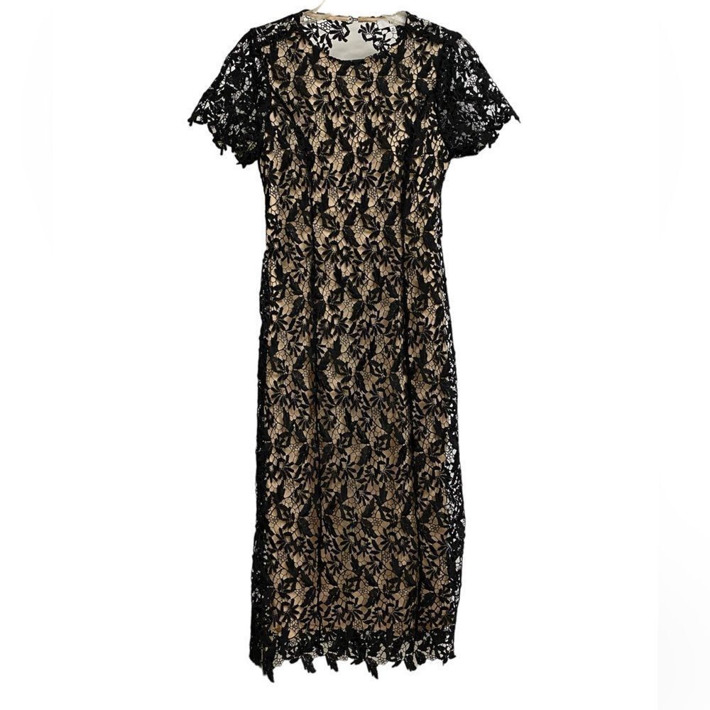 Other NWOT NSR Open Back Lace Overlay Midi Dress Sz M Black Beige Size M / US 6-8 / IT 42-44 - 2 Thumbnail
