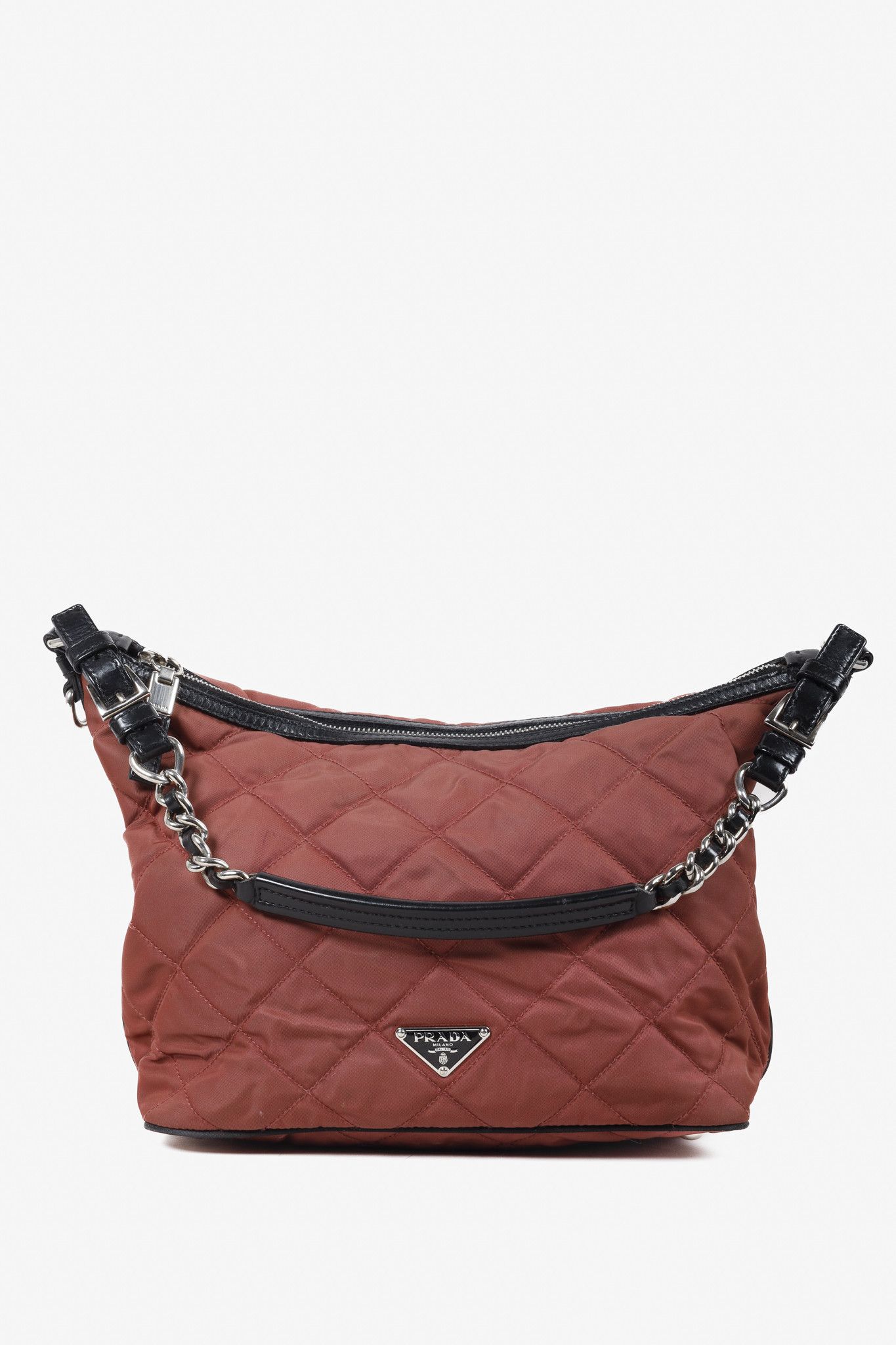 image of Prada Quilted Brown Nylon Small Handbag in Clay, Women's