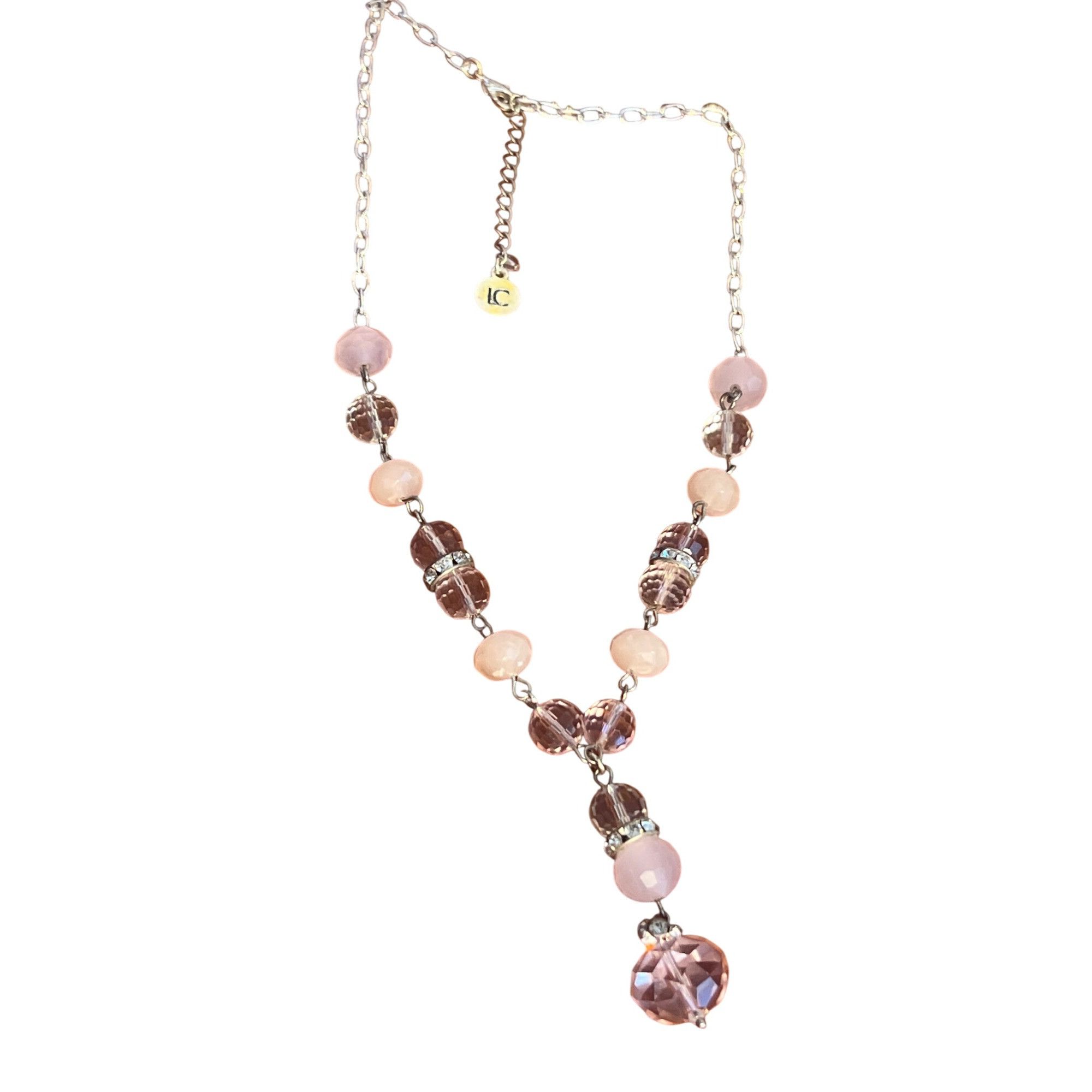 Liz Claiborne Vintage Liz Claiborne Silver Tone Y Necklace Pink Glass Acry Size ONE SIZE - 1 Thumbnail