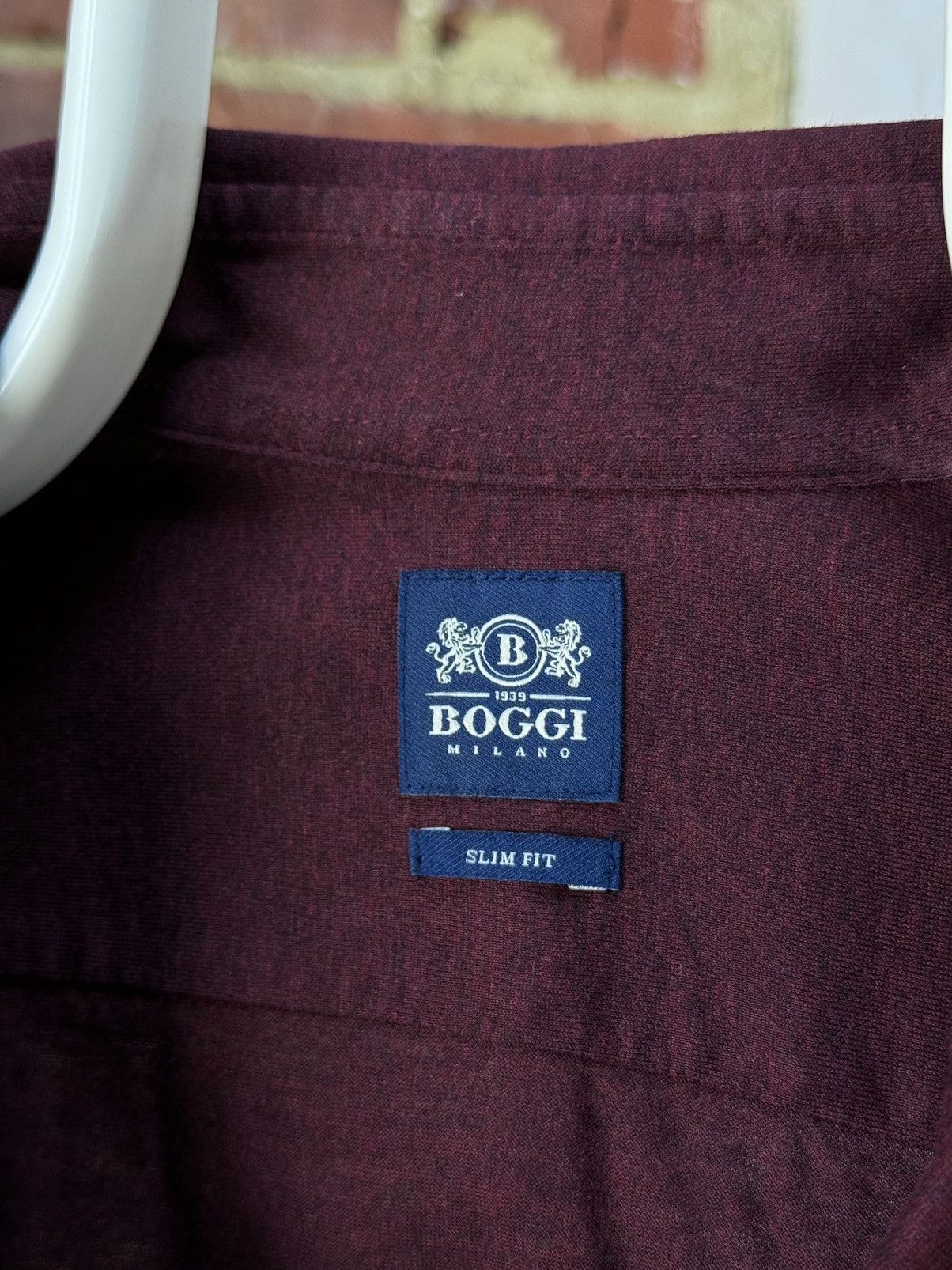 Boggi × Designer BOGGI Milano Burgundy Casual Slim Fit Long Sleeve Shirt Size US M / EU 48-50 / 2 - 8 Thumbnail
