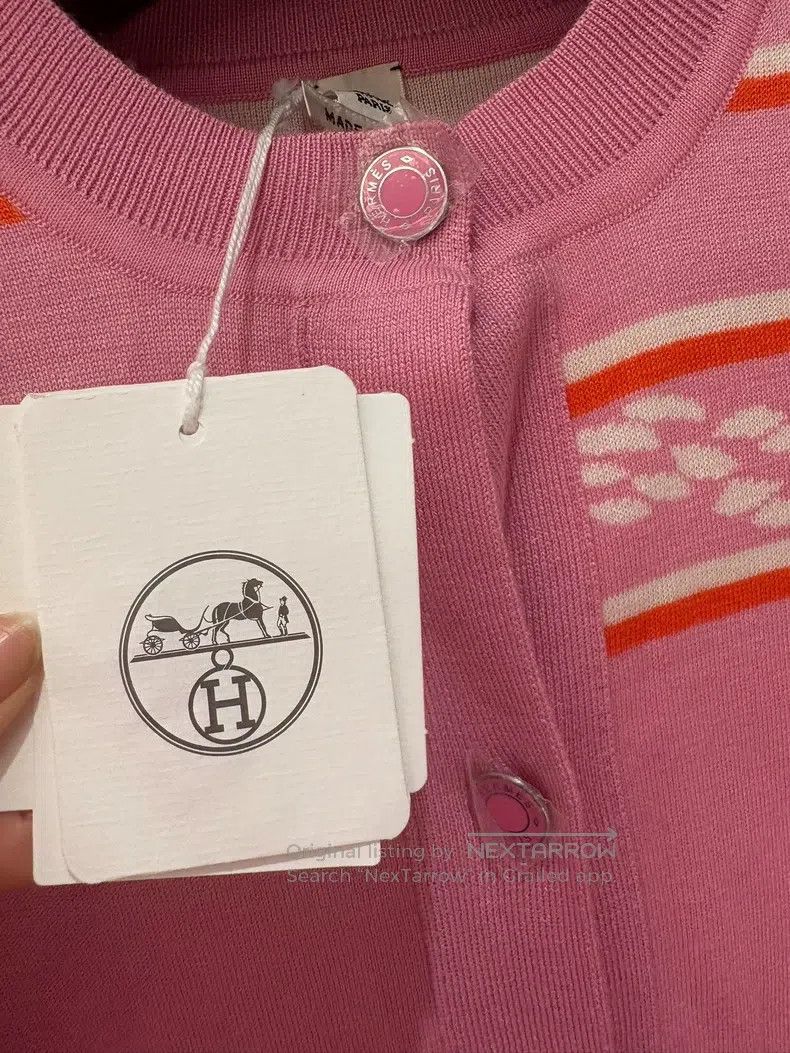 Hermes Hermes Pink knitted cardigan, classic striped design Size XXS / US 00 / IT 34 - 2 Thumbnail