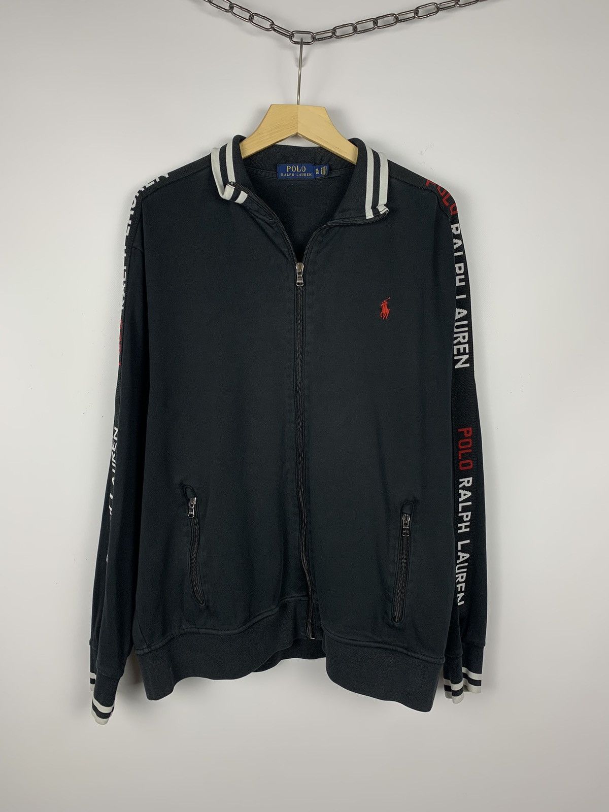 POLO　Ralph Lauren　Y2K 00s　track　Jacket Vintage Polo Track Jacket Grey White Stripes Sweat Ralph
